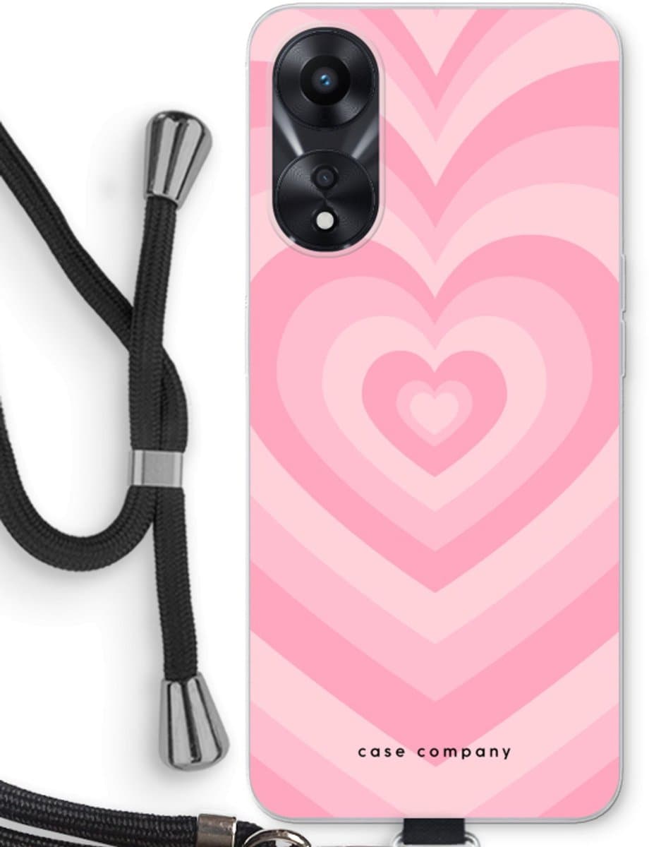 Case Company® - Hoesje met koord geschikt voor Oppo A78 5G hoesje met Koord - Hart Roos - Telefoonhoesje met Zwart Koord - Bescherming aan alle Kanten en Over de Schermrand