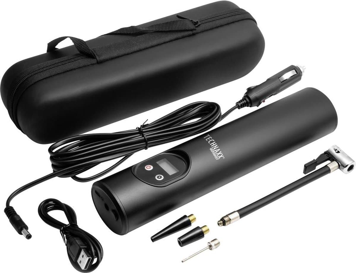 Technaxx TX-157 Compressor - Luchtcompressor tot 8 bar - Bandenpomp - Elektrische Fietspomp - Ballenpomp - Incl. 1 accu & Opbergbox