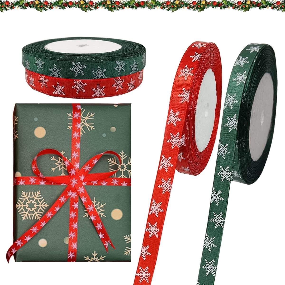 Kerstlint - kerst lint - sierband - 2 stuks - Decoratielint - inpaklint - Cadeaulint - Sierlint - decoratie lint - cadeau lint - sierband - trouw lint - 22m*1cm - Rood + Groen