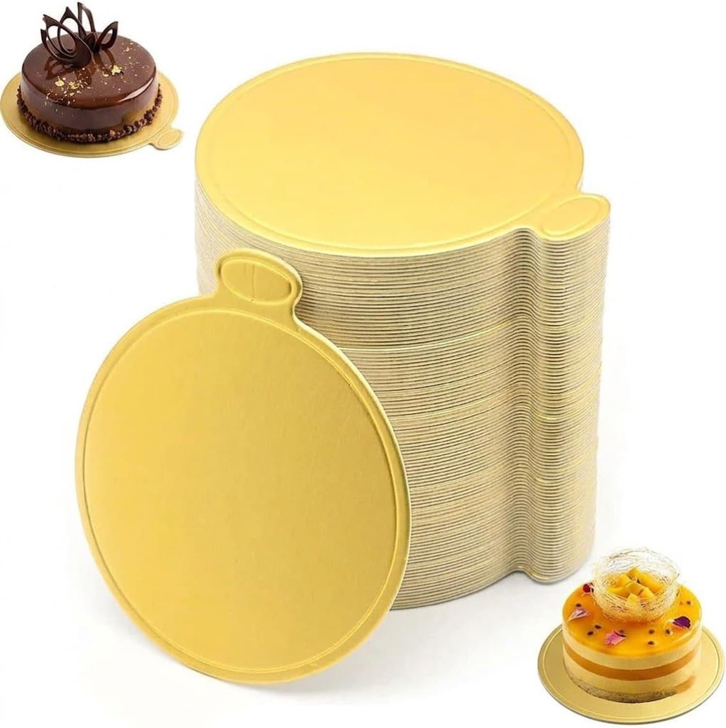 Gold Round Mousse Cake Board, 9cm Thickened, Reusable Gold Mini Cake Dessert Exhibition Tablet, Birthday Party - ShopVlot