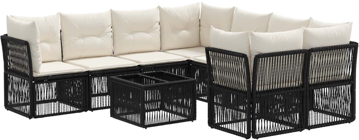 vidaXL - Tuinbank - Set - 9 - st - Zwart - poly - rattan