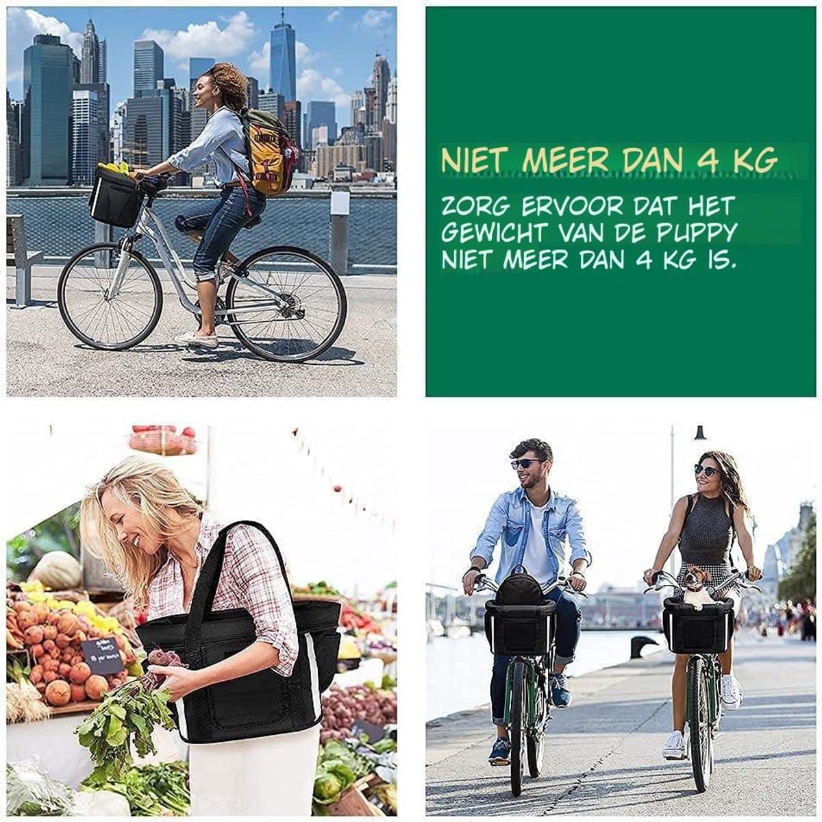 Kavo Fietsmand Hond – Hondenmand voor op de Fiets – Voorop - Zwart - 34cm x 24cm x 26cm