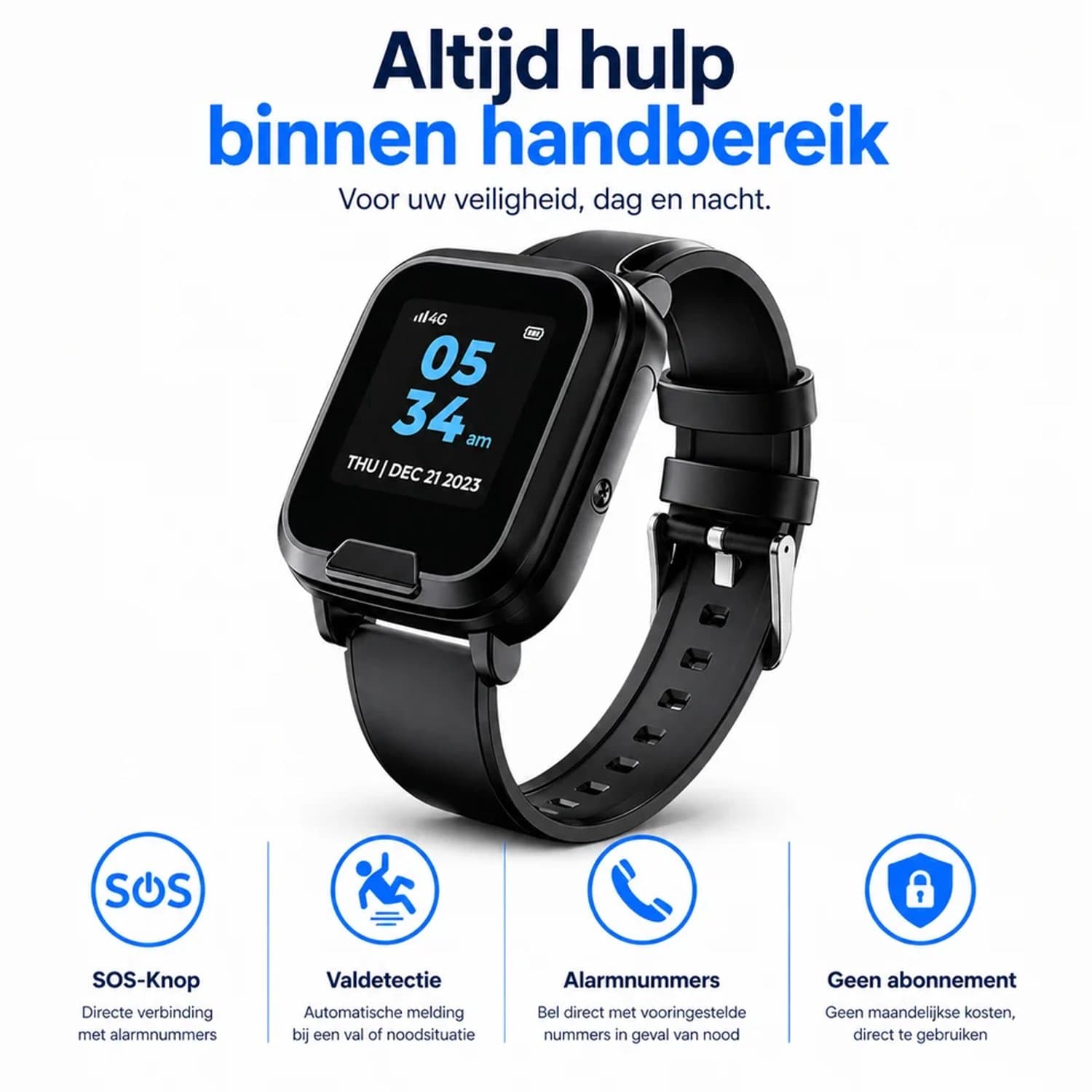WatchSafer Pro - GPS Horloge Senior - Smartwatch voor Ouderen - Persoonlijke alarmen - alarm horloge ouderen - GPS Horloge Alzheimer - Valdetectie