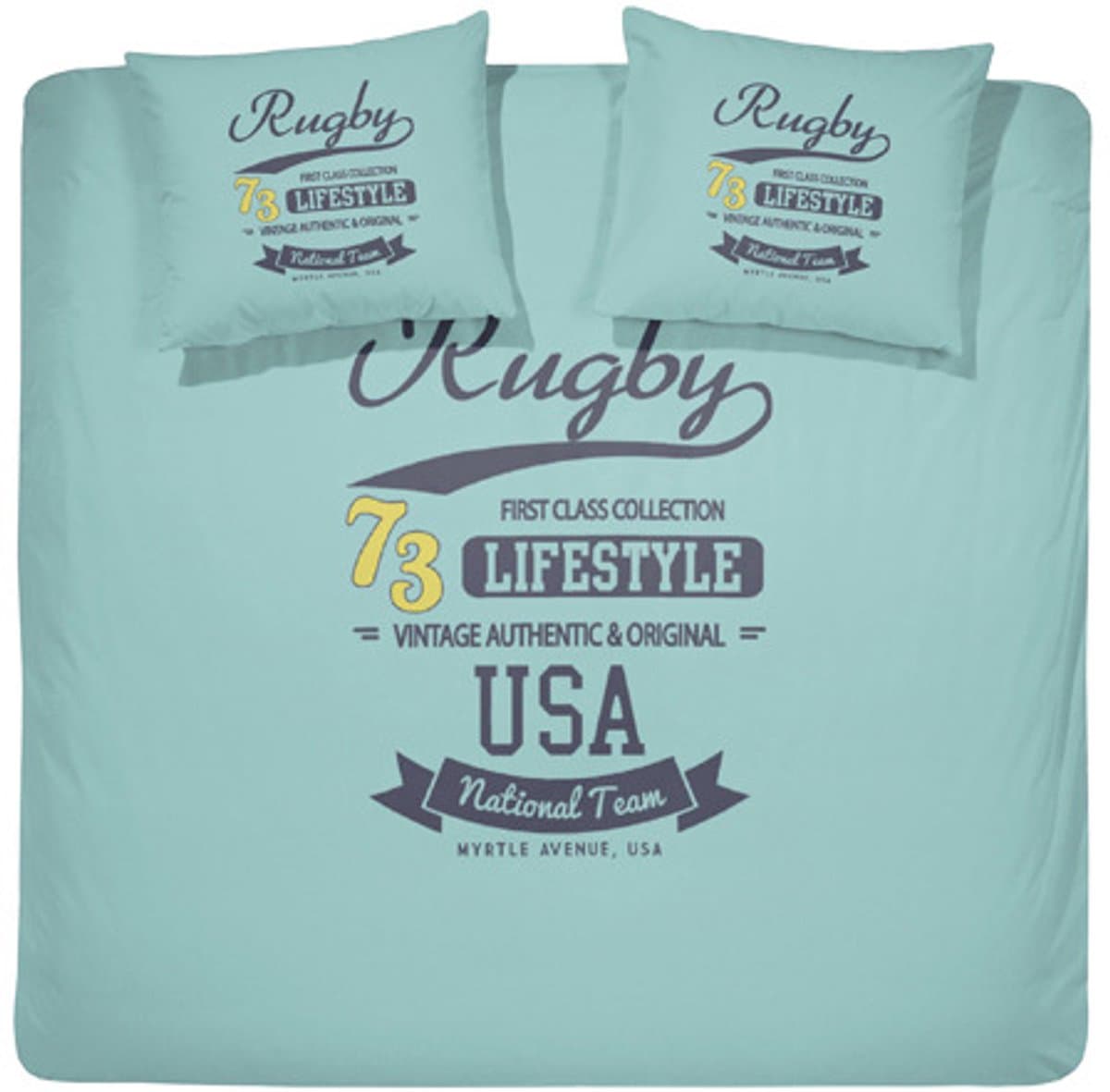 Damai Rugby Dekbedovertrek - Katoen - Tweepersoons - 200x200/220 cm - Aqua