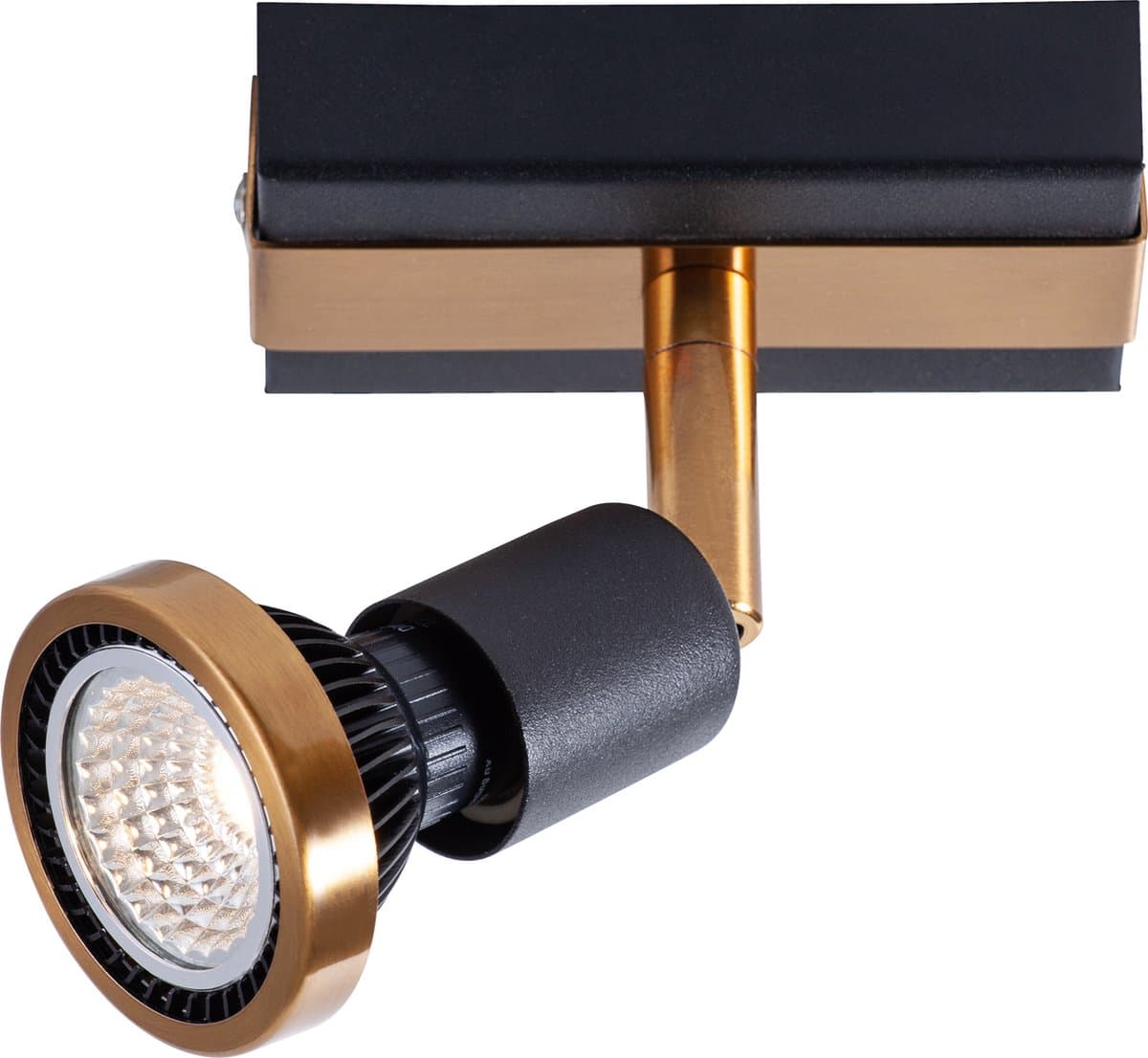 Robus plafondlamp zwart/brons, 1 lichtpunt GU10 LED 5W dimbaar, 2700K warm wit, IP20, 77 x 100 mm