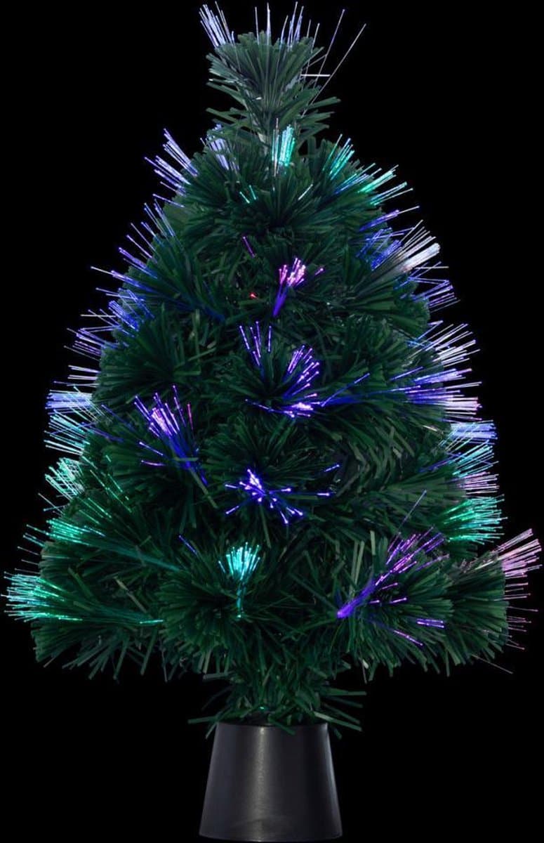 Kerstboom met led - Kerstboom met verlichting - Werkt op batterijen, 3 x AA - Groene kunstboom in veelkleurige glasvezel - Hoogte 45 cm