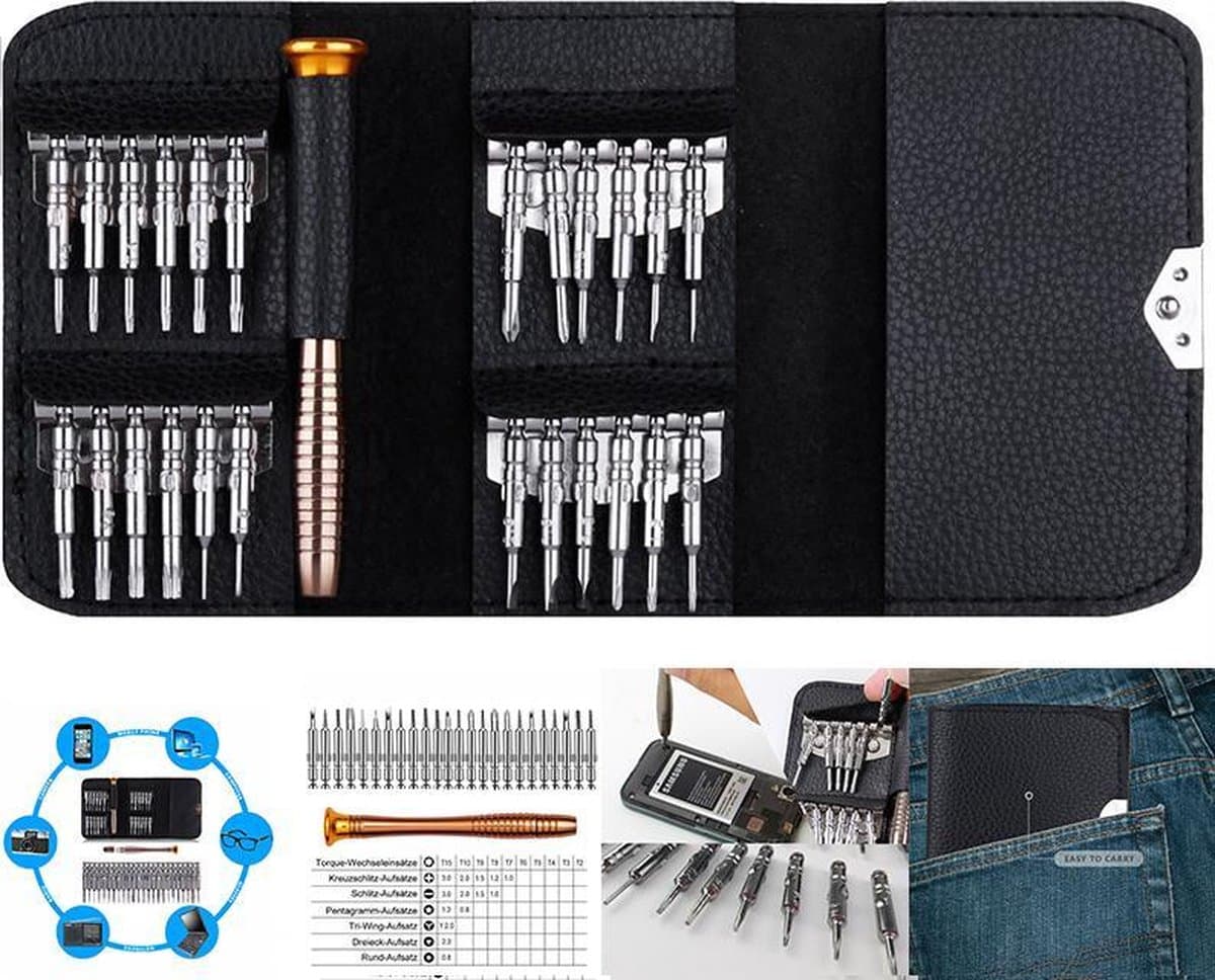 Precisie Pentalobe Torx Schroevendraaierset - Schroevendraaier Bitset T2 T3 T4 T5 T6 T7 T8 T10 T15 - Horloge & Smartphone Laptop Apple Macbook iPhone Screwdriver Gereedschap Set - 25-Delig