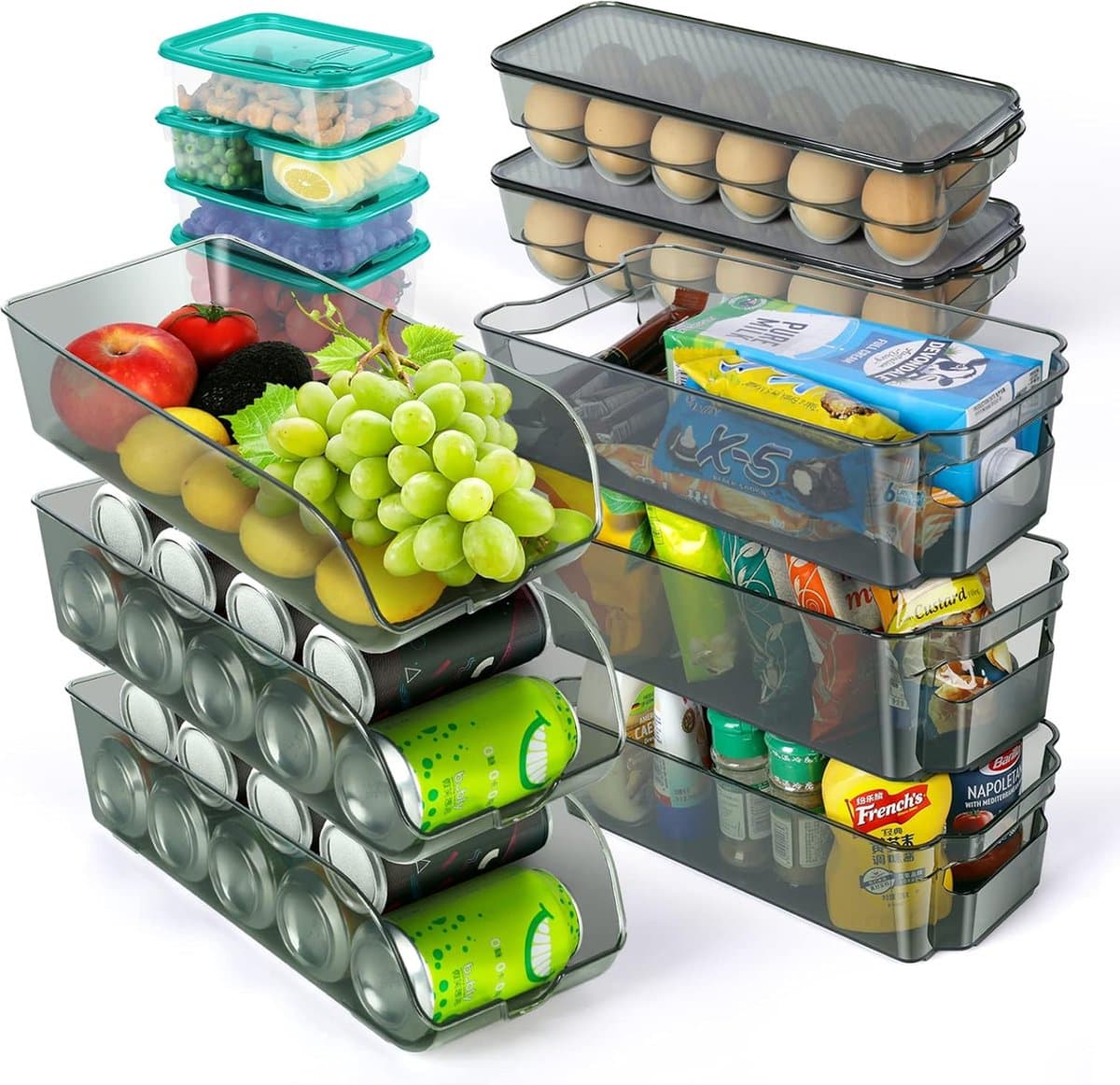 13-delige koelkastopbergset, kunststof uittrekbare lade, eierrek voor koelkast, keuken + 1 schoonmaakdoekje