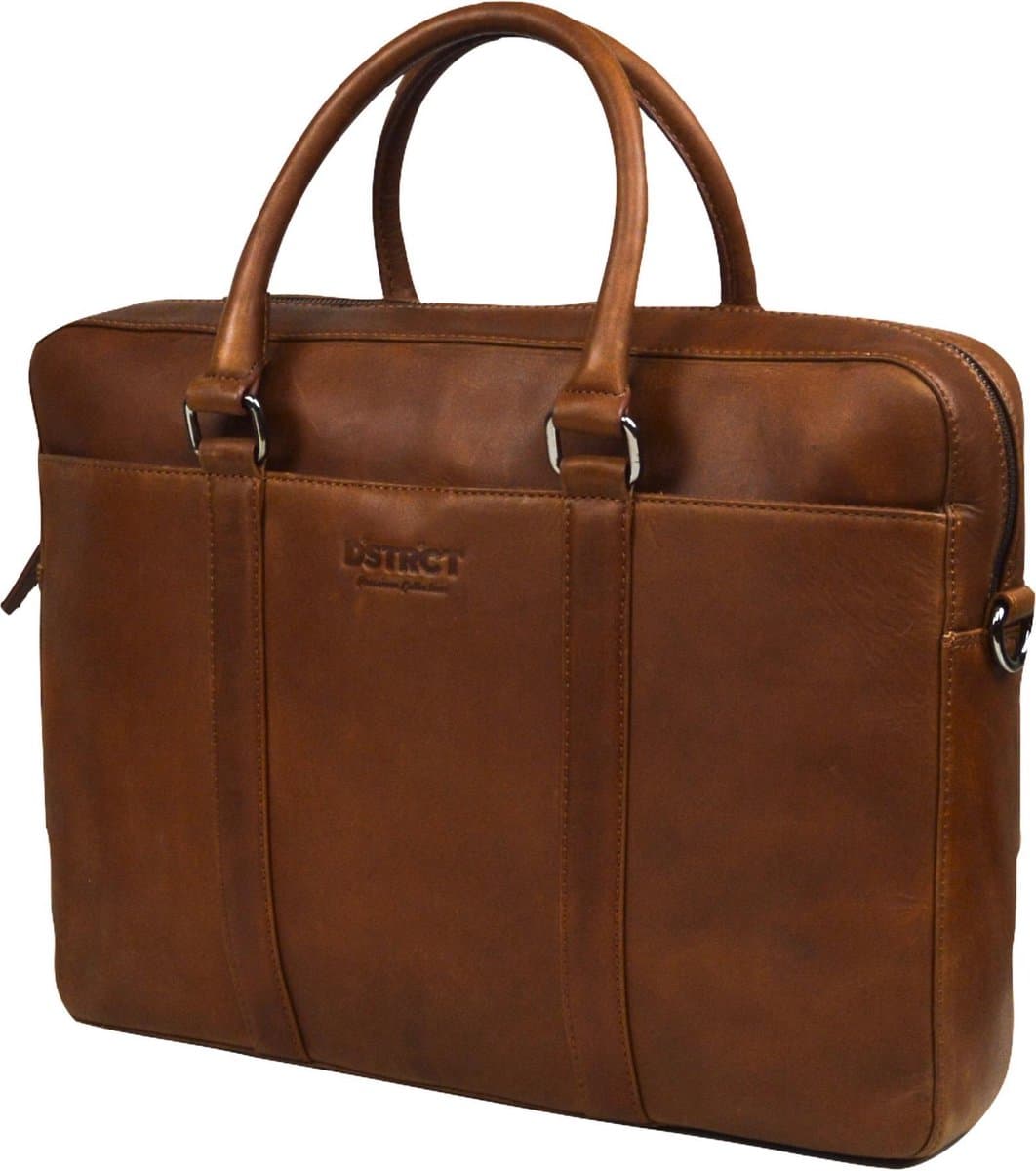 DSTRCT Leren Business Laptoptas - 15,6 inch laptopvak met rits - Cognac luxe volnerf leder