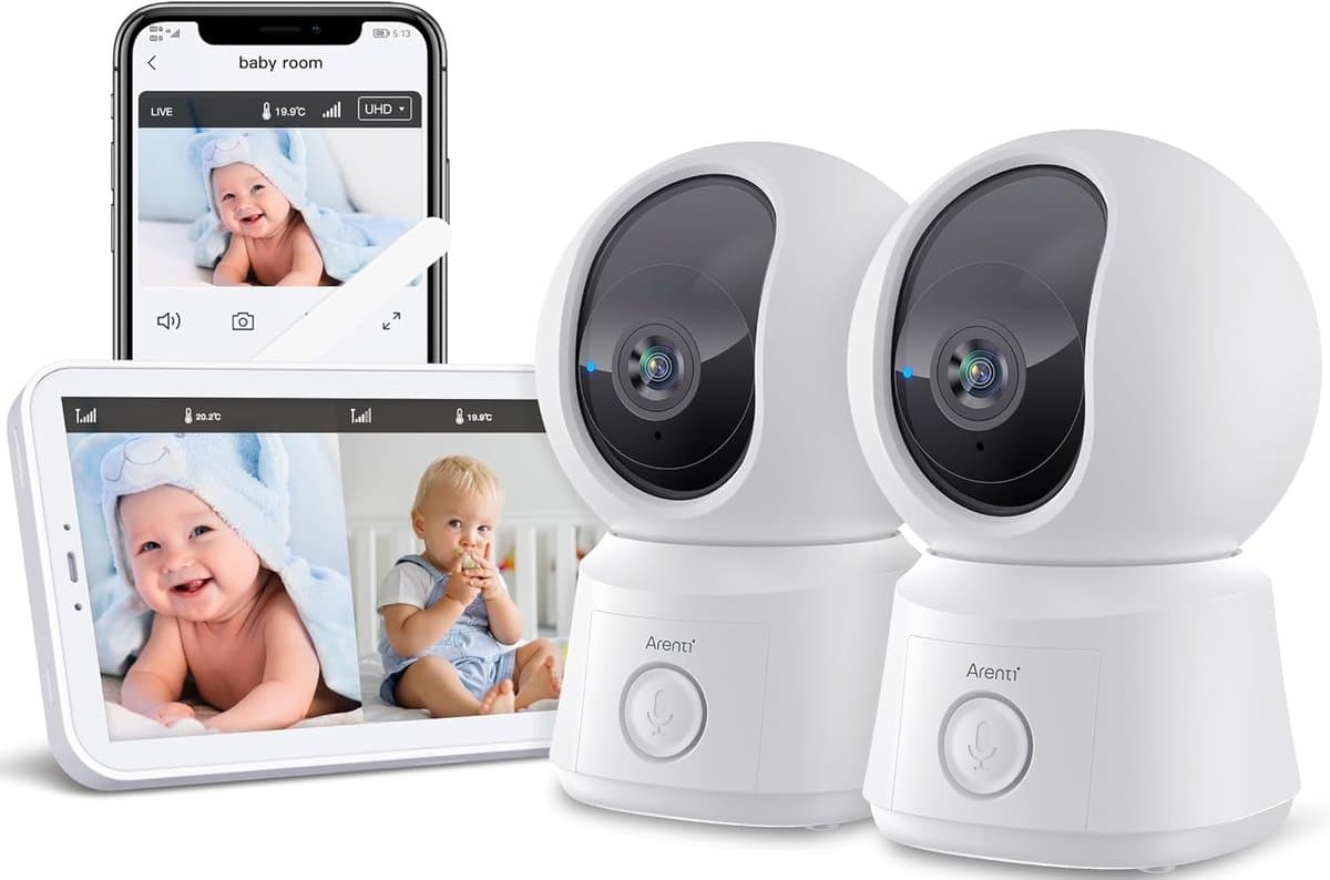 Videobabyfoon met camera - Baby monitor - Baby in de gaten - Twee camera's - 5 inch scherm - Wit