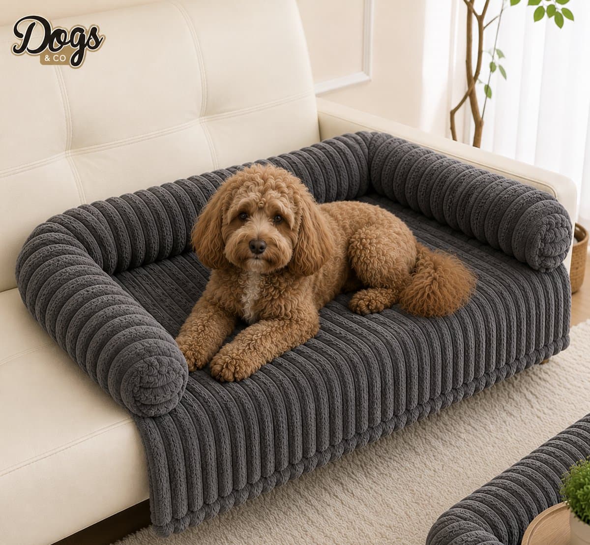 Hondenmand voor op de Bank – Corduroy Antraciet – Luxe Bankbeschermer – 120 x 95 cm – Maat XL – Dogs&Co