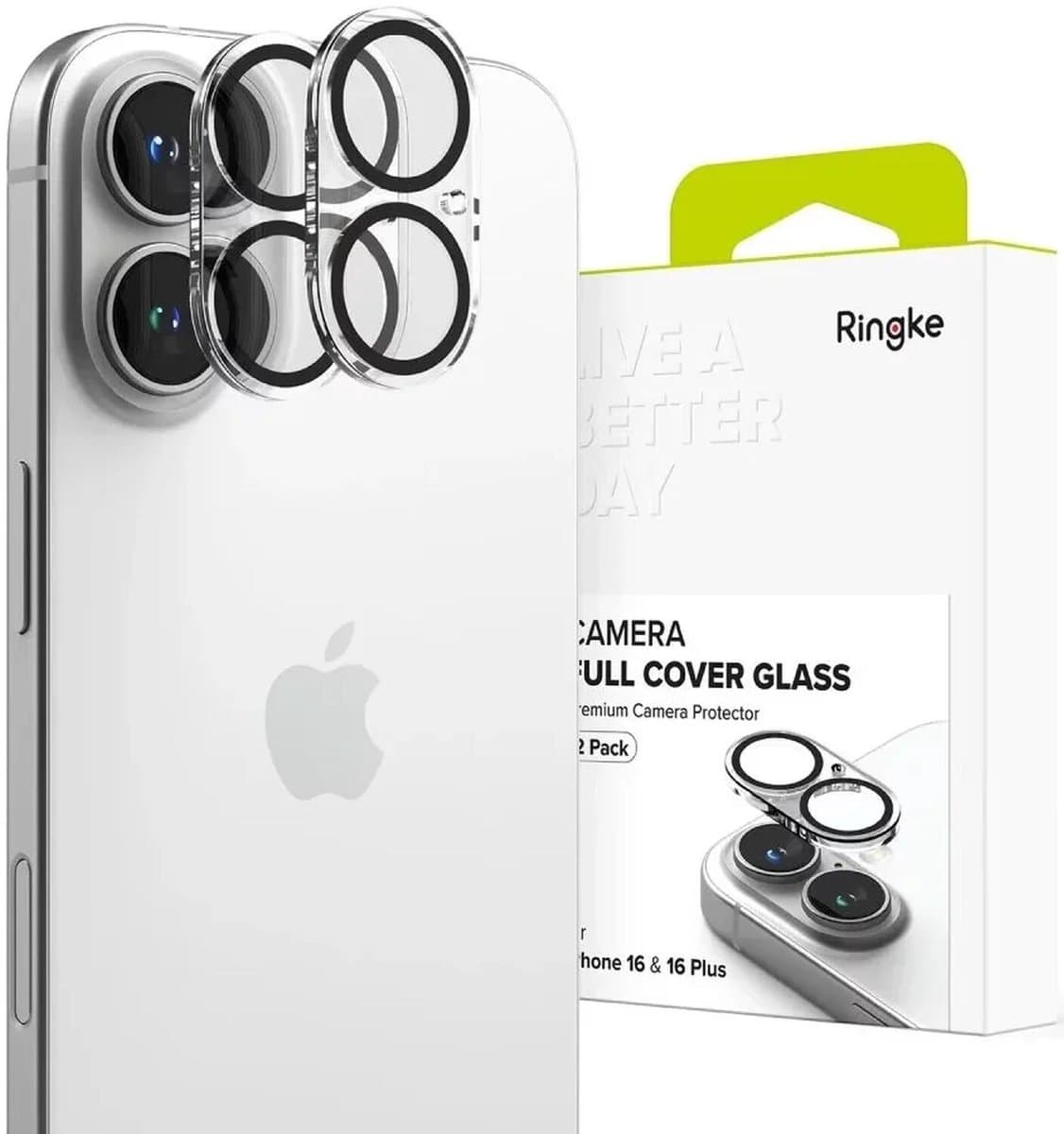 Ringke Full Cover Glass - Camera Protector Geschikt voor Apple iPhone 16 / 16 Plus - Tempered Glass - Case Friendly - 2-Pack