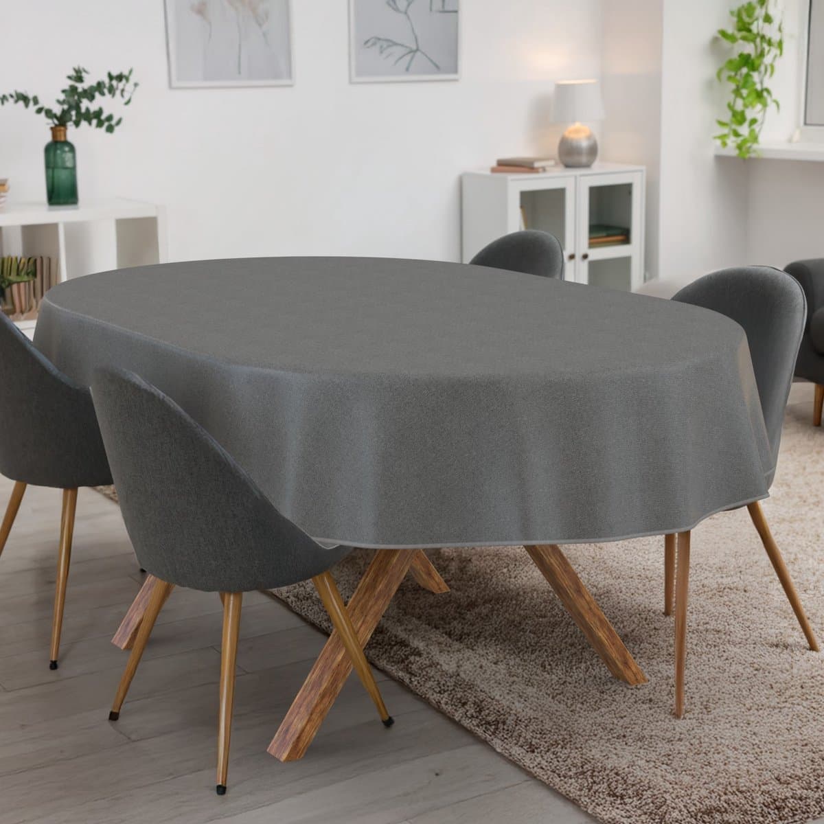 ANRO Tafelkleed Effen linnenlook Grijs Met sierband Afwasbaar