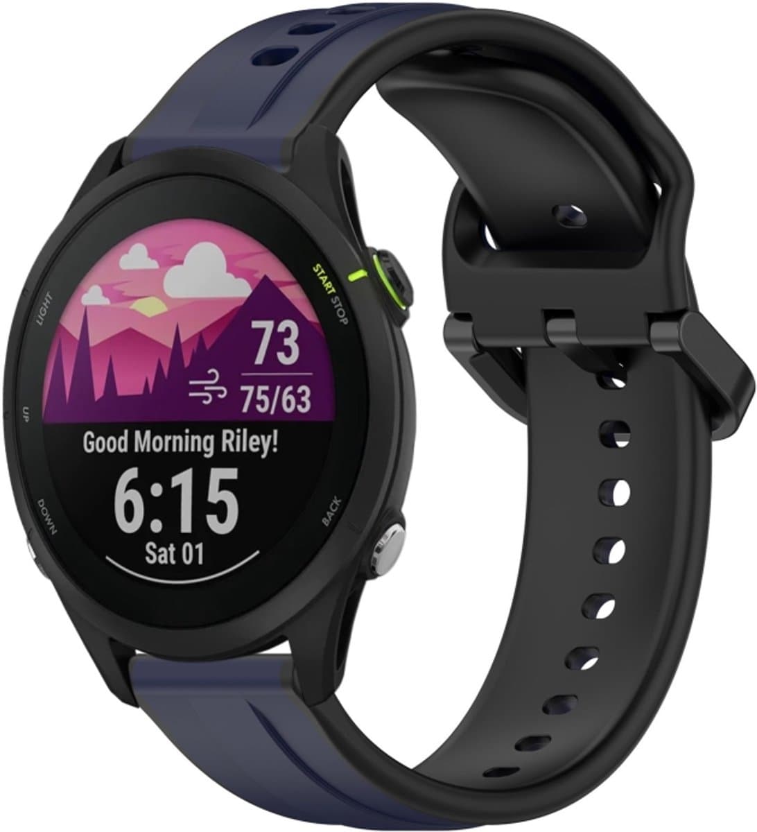 Voor Garmin Forerunner 255 22 mm bolle lus tweekleurige siliconen horlogeband (nachtblauw + zwart)