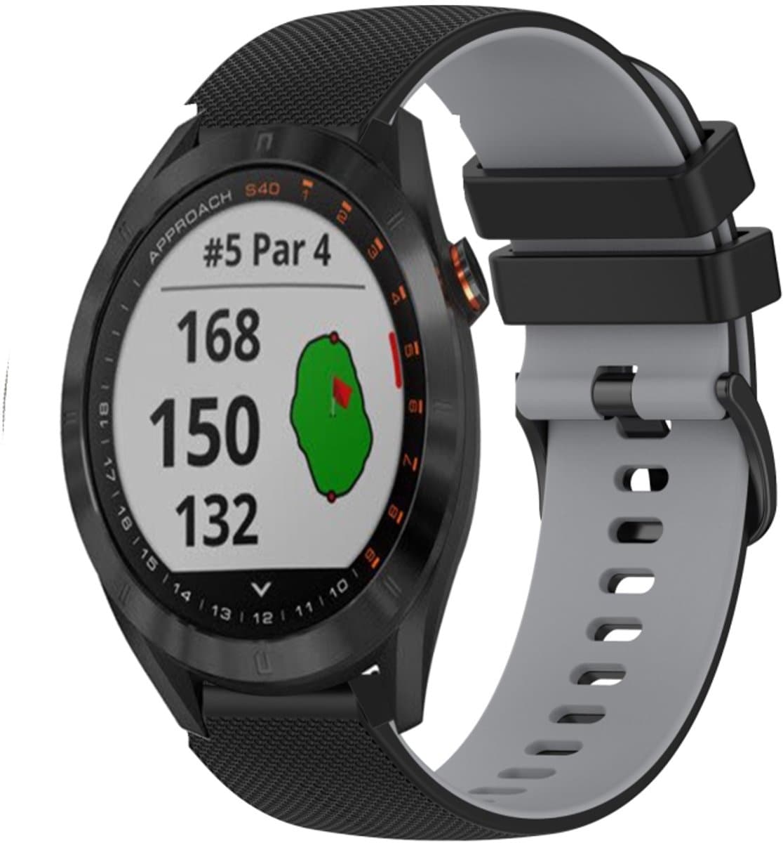Voor Garmin Approach S40 20 mm geruite tweekleurige siliconen horlogeband (zwart + grijs)