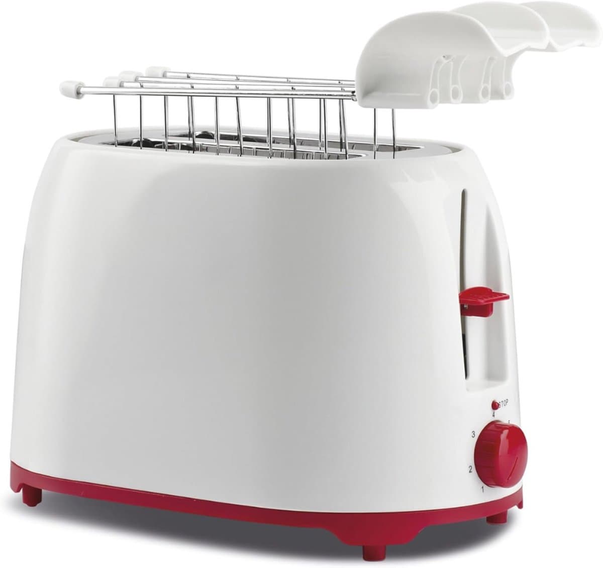 Allvia® Tosti Apparaat Broodrooster - Broodrooster met Tostiklemmen - Tosti Broodrooster - Tangen van Roestvrij Staal - met Kruimelvanger - Wit/Rood - ‎27cm x 17cm x 18cm