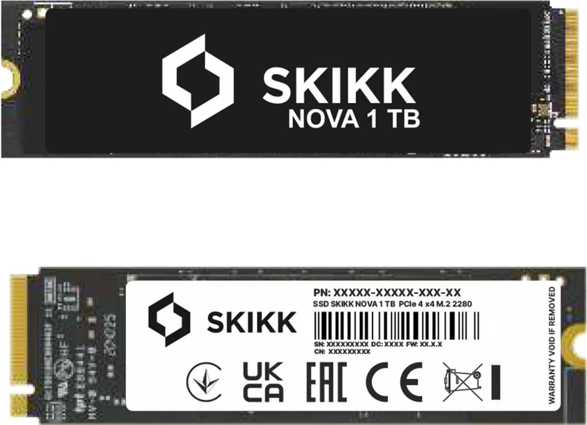 SKIKK Nova 1TB SSD - M.2 NVMe - PCIe 4.0 - 5000 MB/s write - 3200 MB/s read