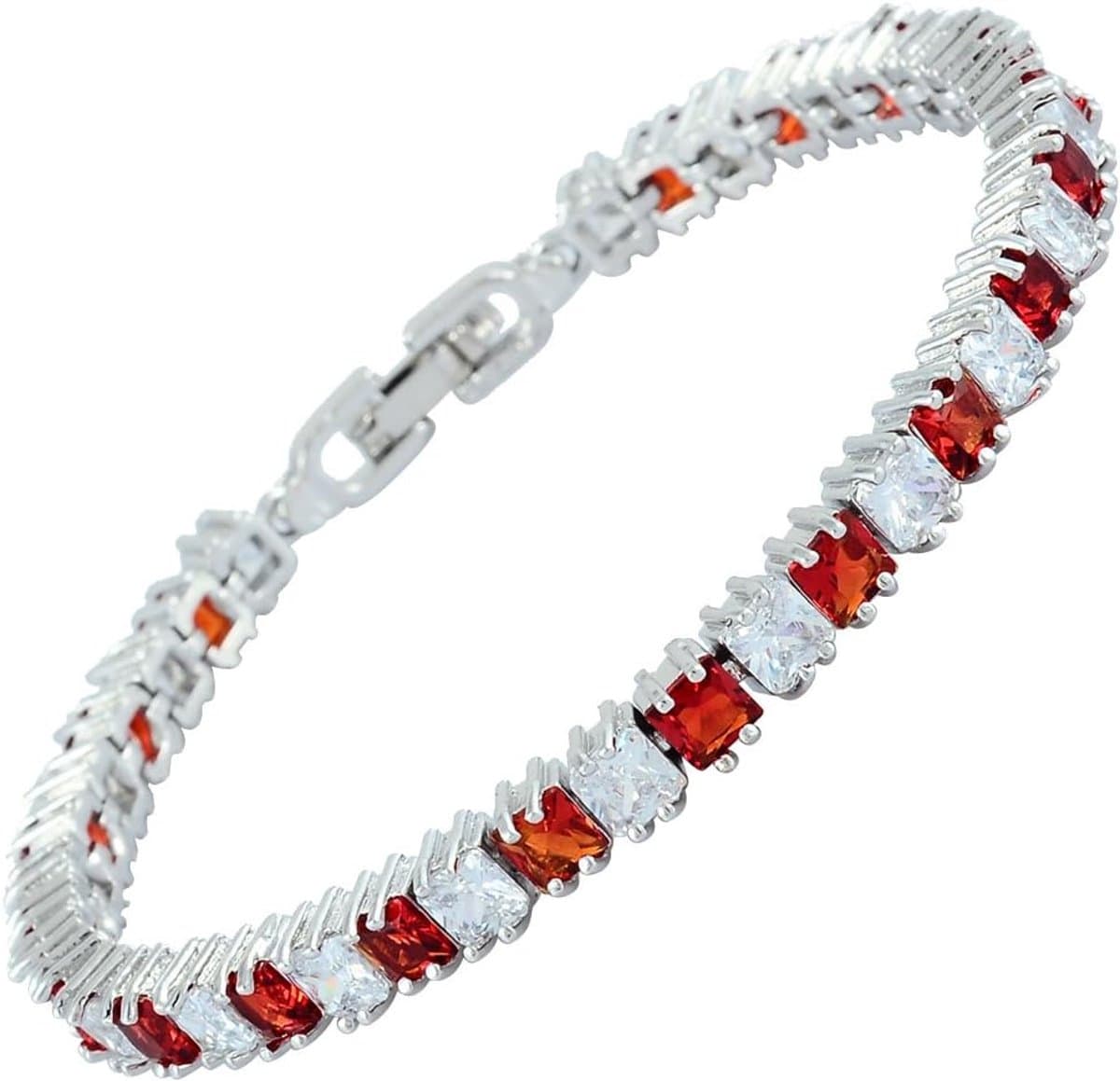 [RIZILIA Ijsblokjes] Tennisarmband [18cm/7inch] met Prinses Gesneden Edelstenen Zirkonia CZ [Meerkleurig beschikbaar] in 18K Witgoud Verguld, Eenvoudige Moderne Elegantie