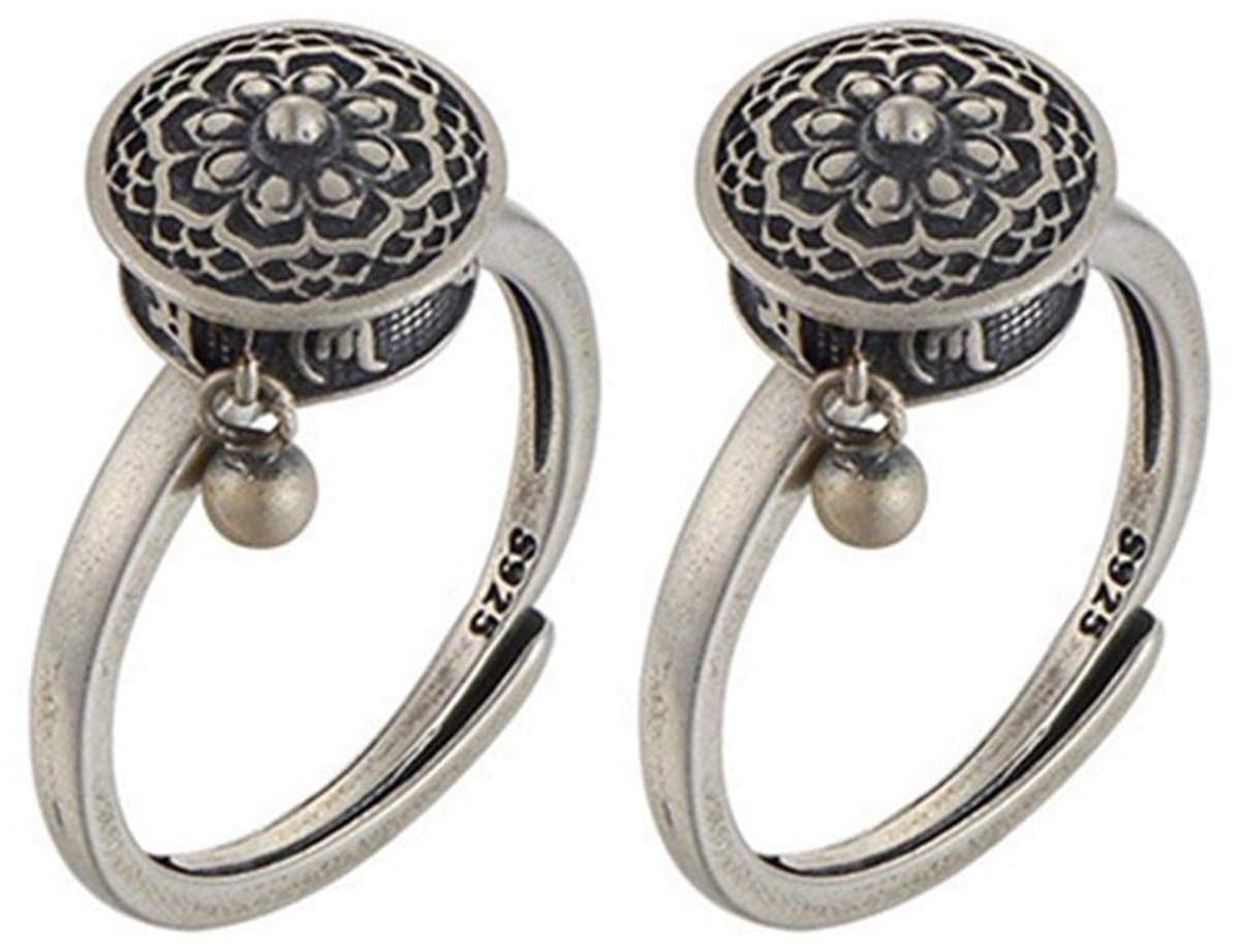 Dailygoods- Lotus-ring 2 stuks - Tibetaanse Ringen - Roterende Gebedsmolen - Messing - Hypoallergeen - Verstelbare Opening - Gebedsring