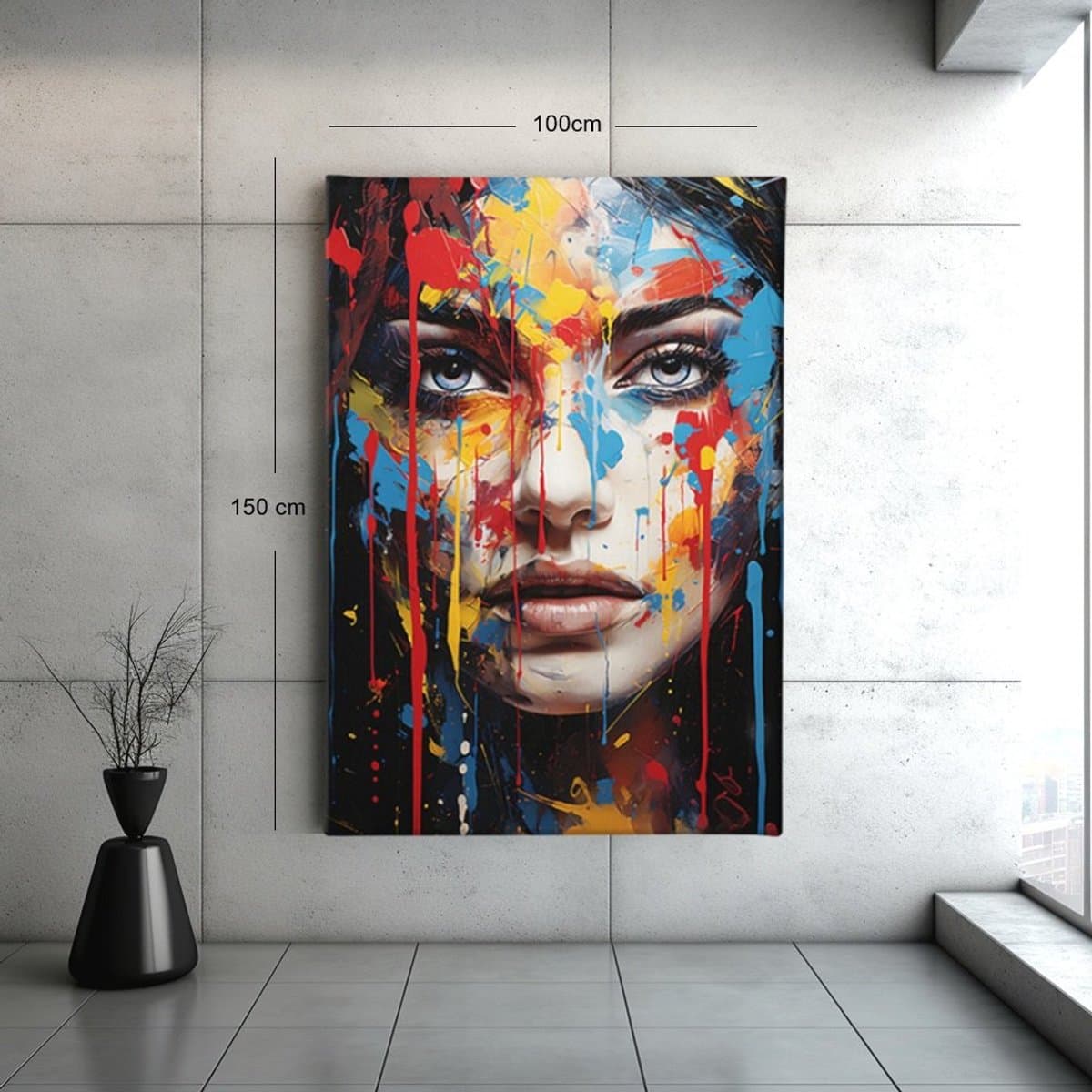 Canvas Schilderij Vrouw - Kleurrijk - Vrouw gezicht - Modern - Wanddecoratie - 120x80x2 cm
