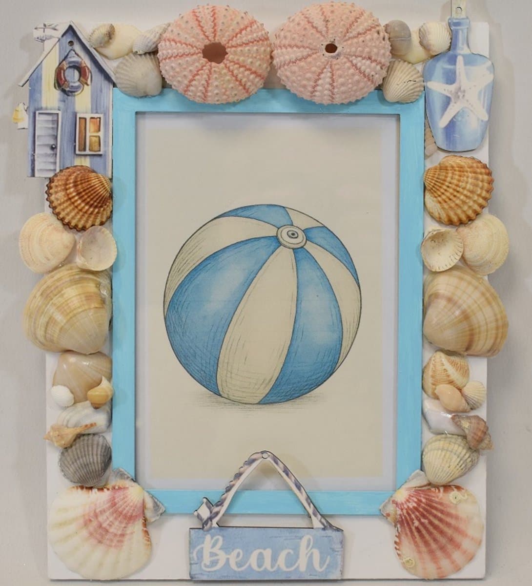 ZoeZo Design - fotolijst - fotolijstje - strand - zee - schelpen - nautisch - hout - echte schelpen - 26 x 22 cm - voor foto van 13 x 18 cm