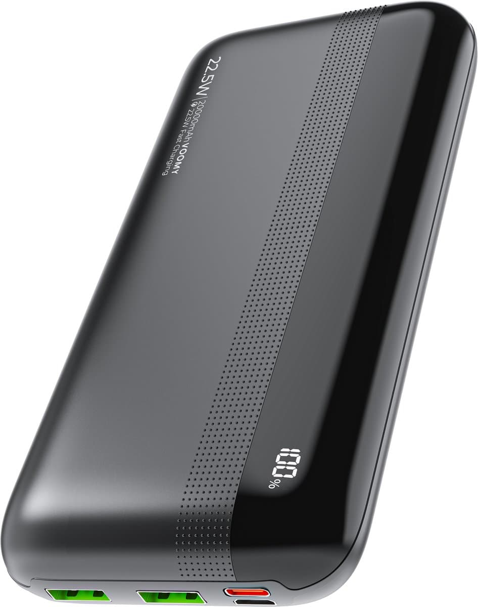 Voomy Powerbank 20000 mAh - Snellader 22.5W - USB C & USB A - LED Indicator - Universele Powerbank geschikt voor o.a. iOS/Android - Noodpakket - Compact Ontwerp - Zwart