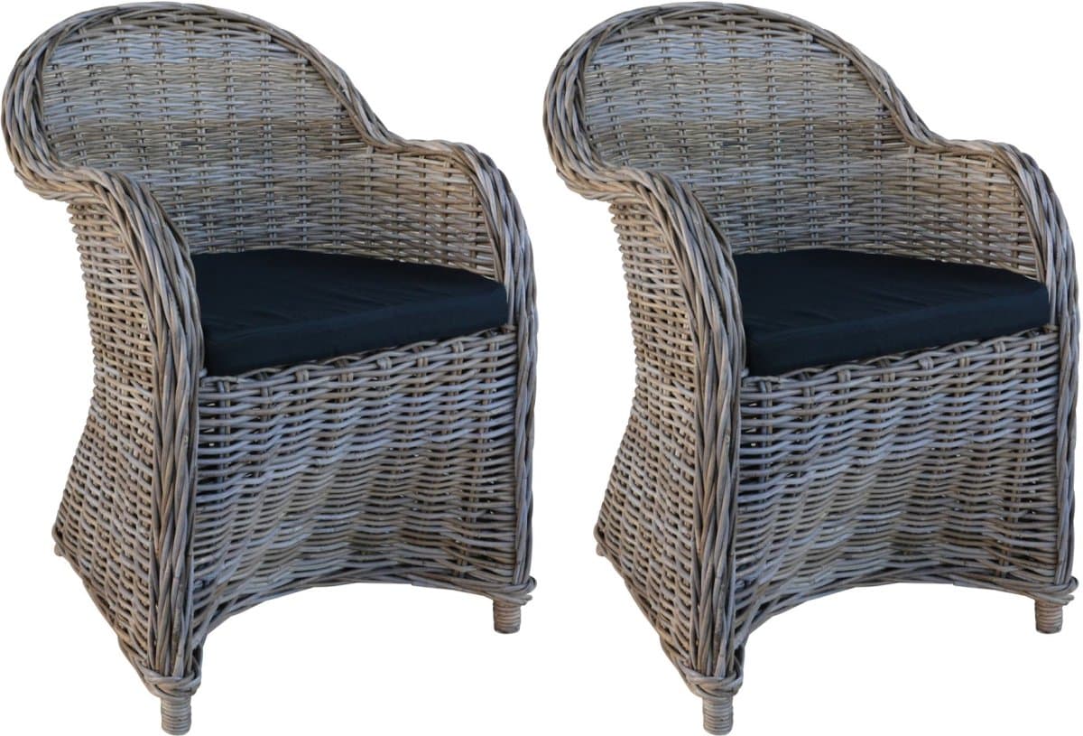 Decomeubel - Rotan Stoel Kubu Grey met zwart Kussen - set van 2 stoelen