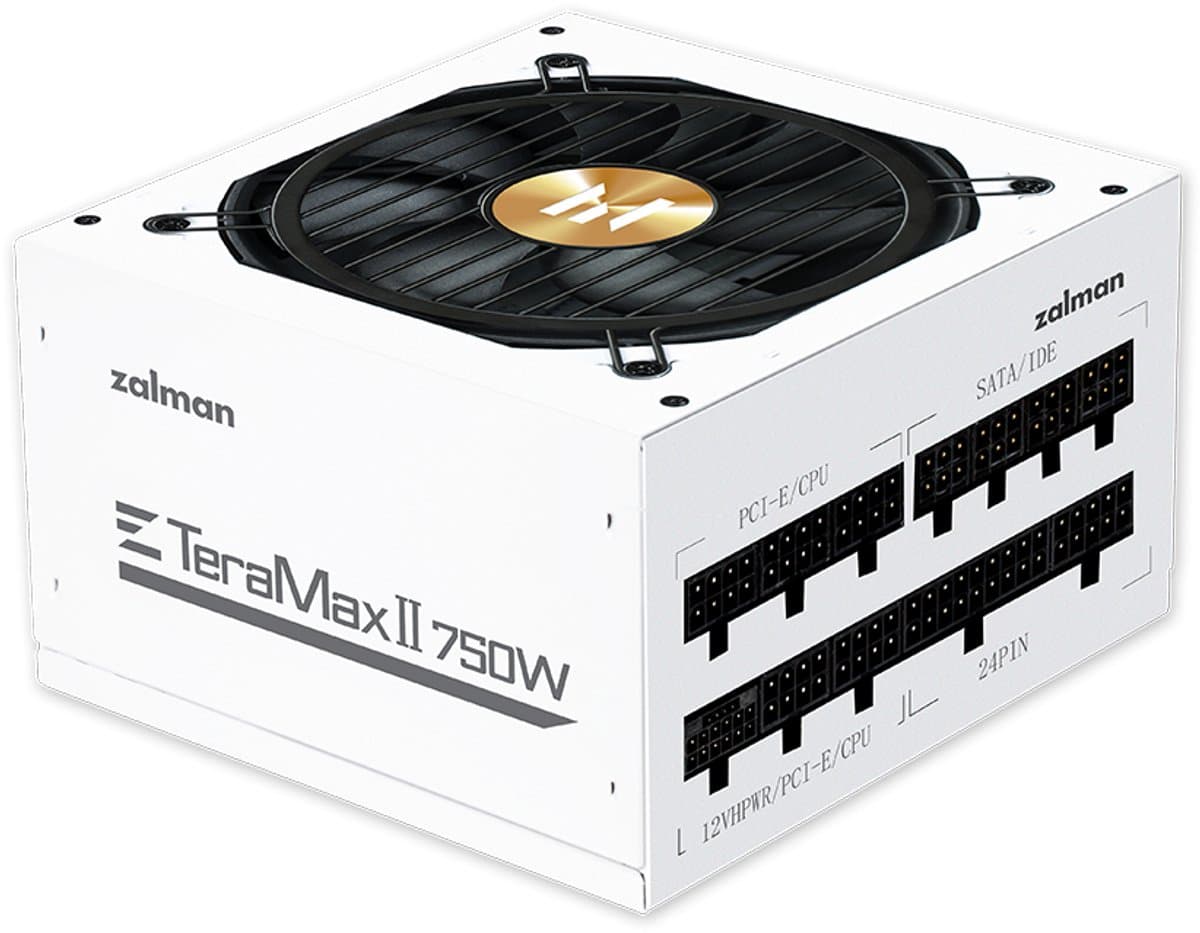Zalman ZM750-TMX2 White TerraMax II 750W PSU 80 Plus Gold ATX 3.1, Full-modular, PCIe 5.0, 12VHPWR, FDB 120mm fan, Active PFC, RGB support, OVP/UVP/OCP/SCP/OTP/OPP