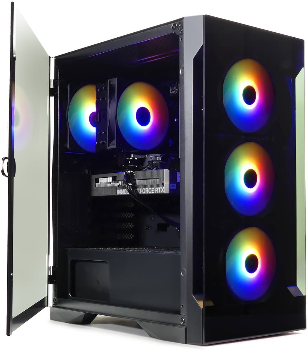 AMD Ryzen 7 5700X 8-Core RGB Gaming PC met Magneetdeur en Energiezuinige 650W BRONZE voeding - RTX 5070 12GB - 32GB RAM - 1TB M.2 NVME SSD - WiFi - Gamdias Talos ELITE E2