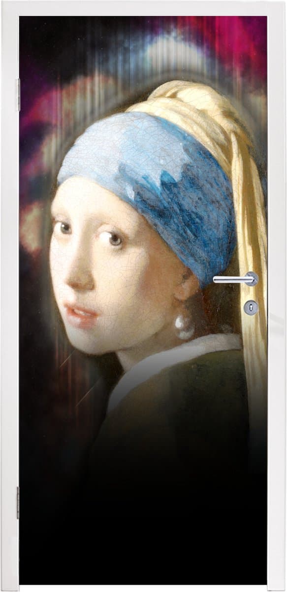 Deurposter 90x235 cm - Deursticker Kunst - Vermeer - Regenboog - Meubelfolie zelfklevend - Deurfolie woonkamer - Interieurfolie fotobehang - Deur plakfolie - Deurstickers - Deurbehang sticker - Kamer decoratie