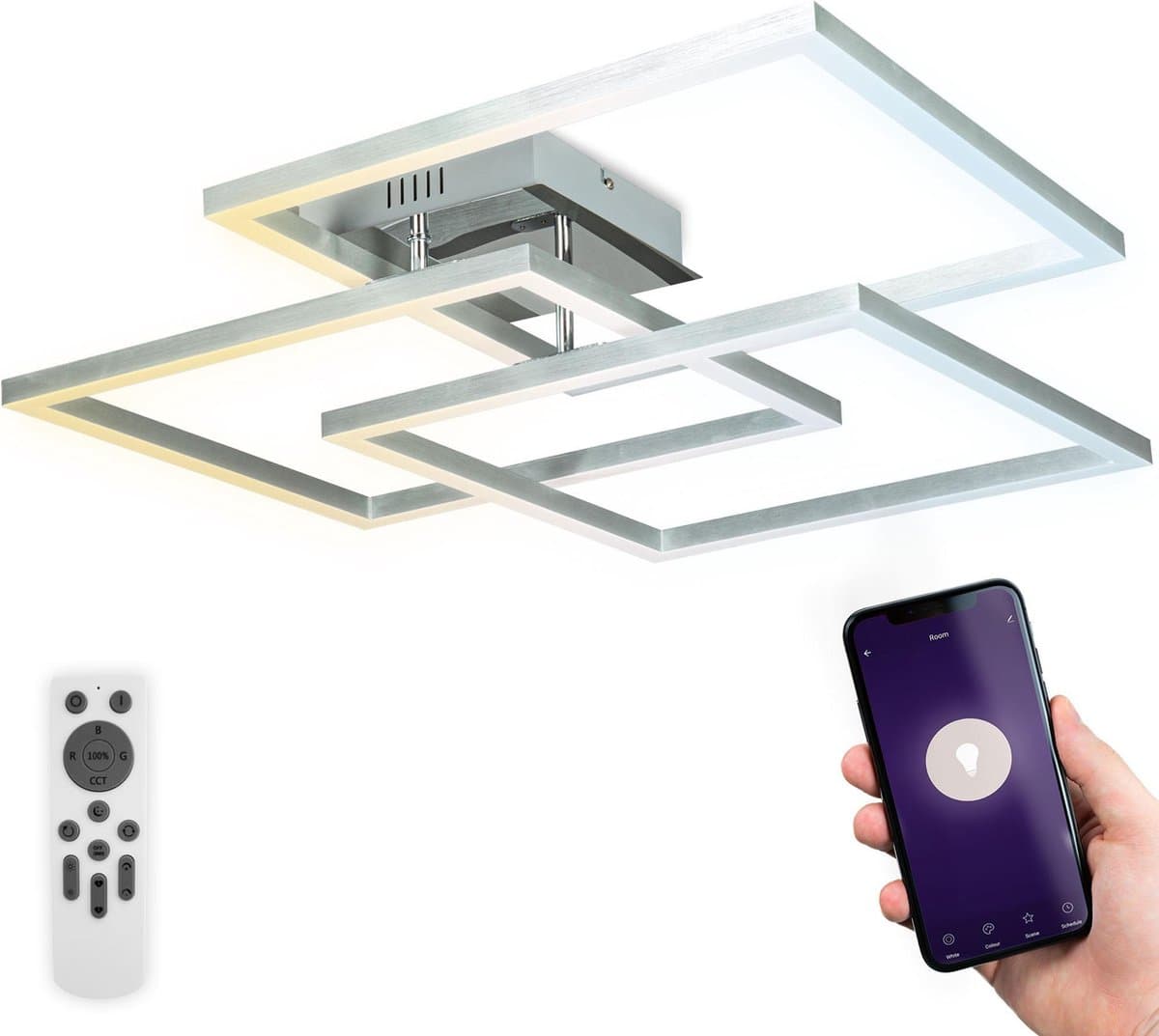 B.K.Licht - Slimme Plafondlamp - Plafonnière - LED frame lamp - smart - WiFi - met App en afstandsbediening - CCT en RGB - dimbaar - 4.800Lm - 48W