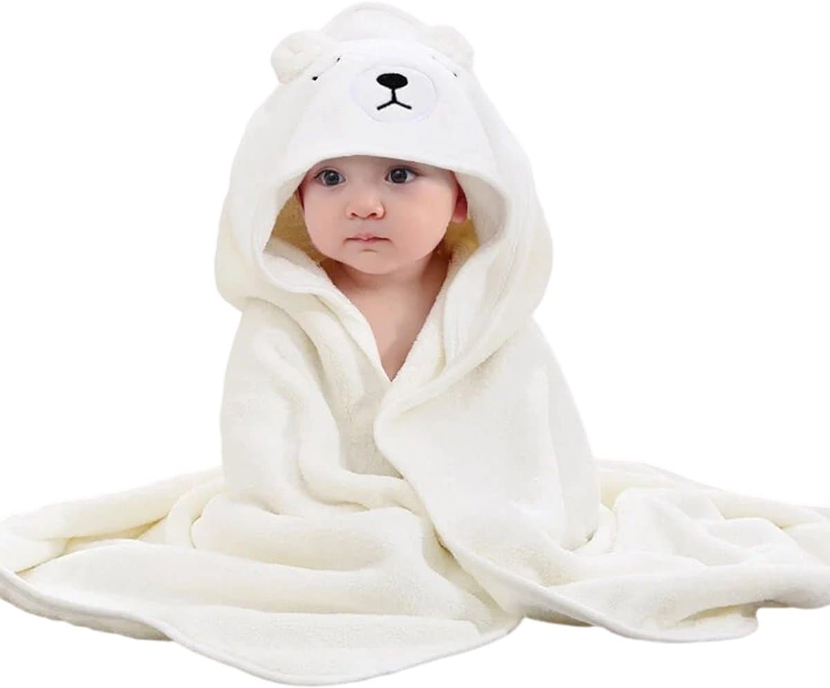 QTTVBTNA - Baby badcape - Coral fleece handdoek - absorberend badlaken - Babydeken met capuchon - wit - 80x80 cm - 1 stuk