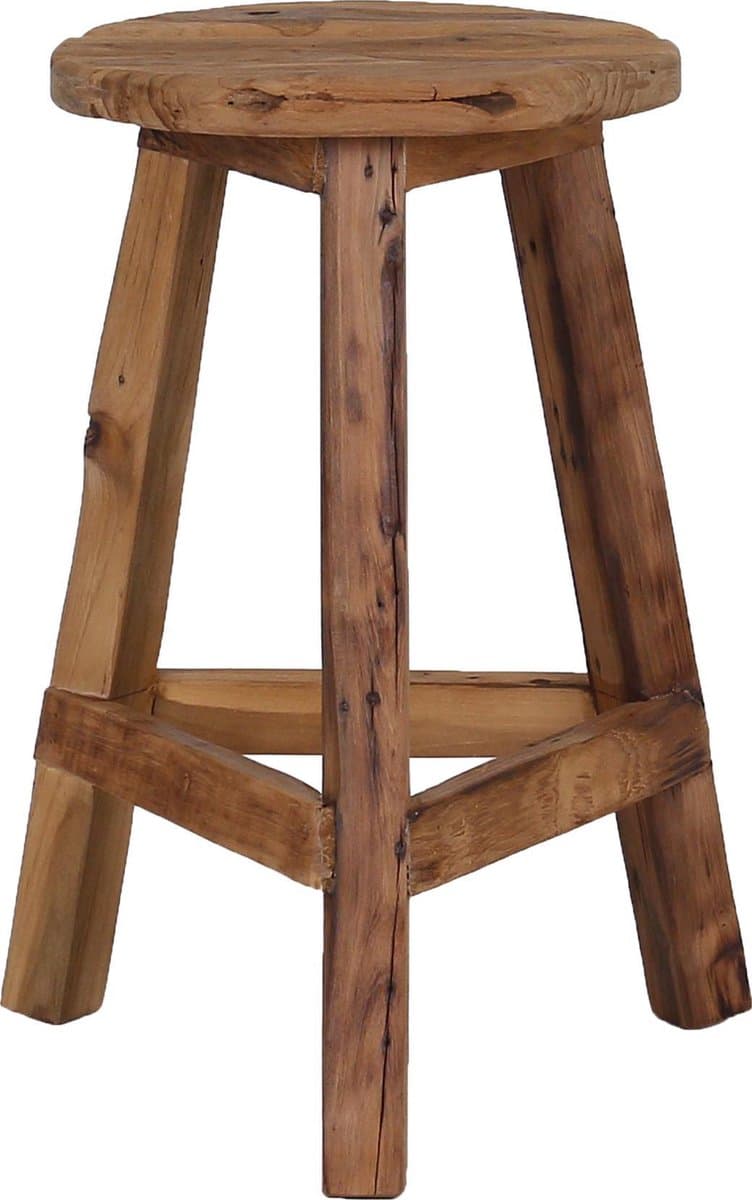 Tall Men Standing Vintage teakhouten kruk rond - 3 houten poten - Ø30 x H50 cm - uniek design