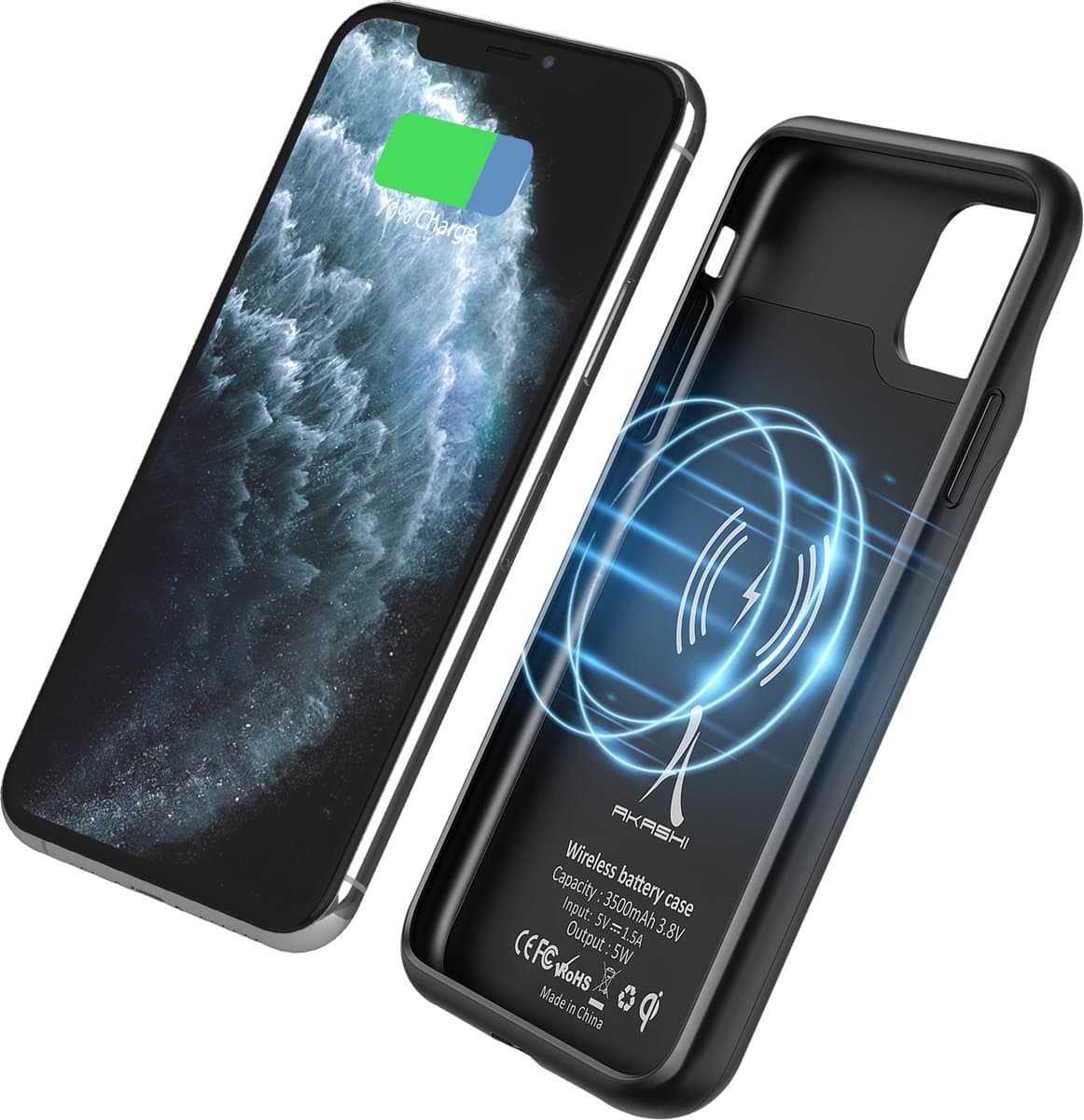 Akashi, Coque pour Geschikt voor Apple iPhone 11 Pro Protection Rigide 2 en 1 Batterie 3500mAh, Zwart