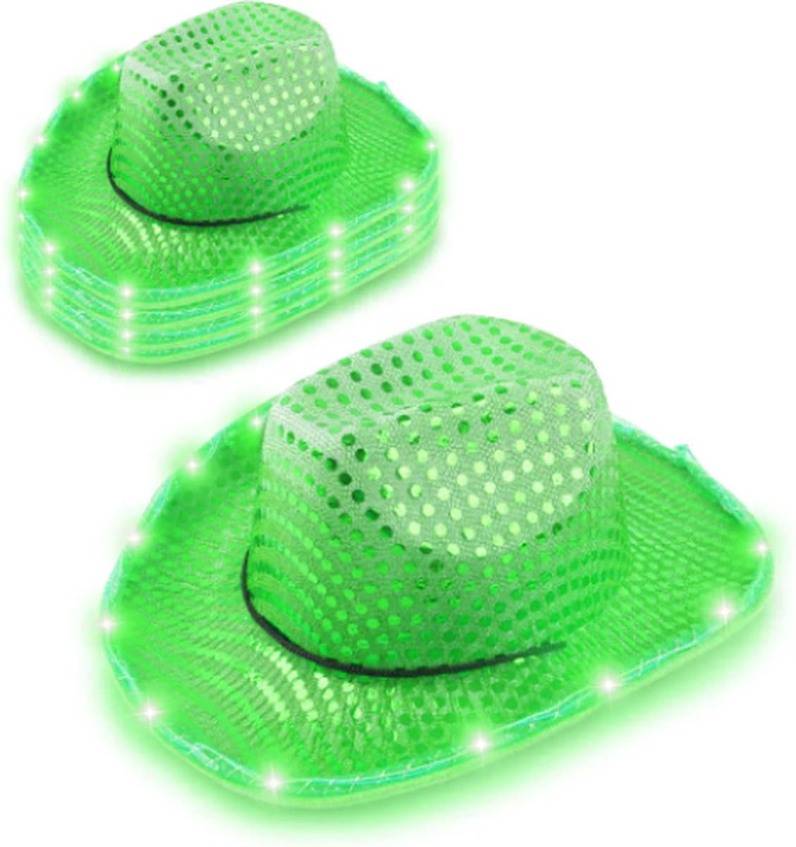 Cowboyhoed Groen met LED verlichting. Bruiloft / Vrijgezellenfeest / Formule 1 / Toppers / Pride / Carnaval / Foute Party