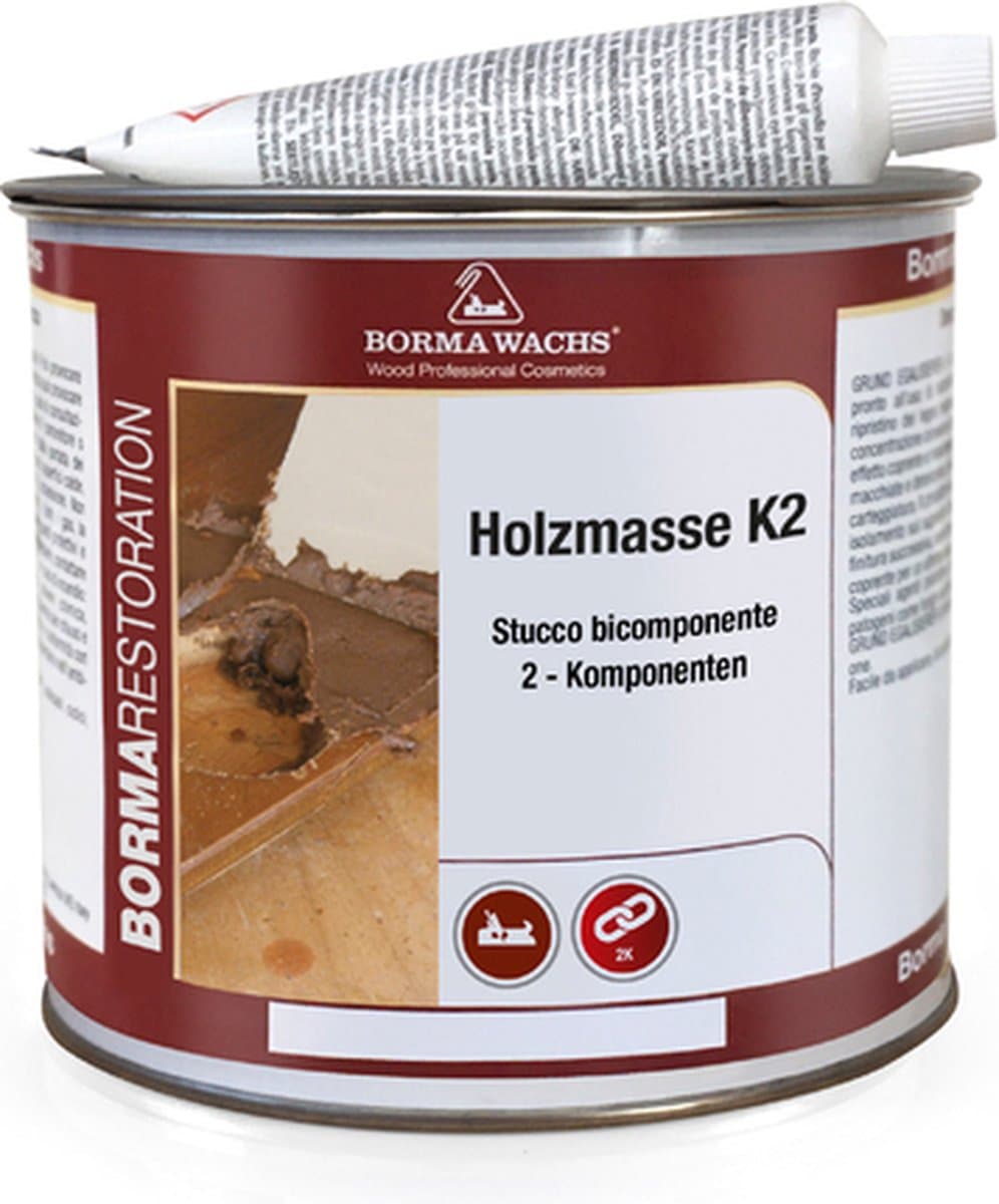 Borma Wachs Holzmasse K2 houtplamuur 2-componenten Kersen (kleur 30) 750ml