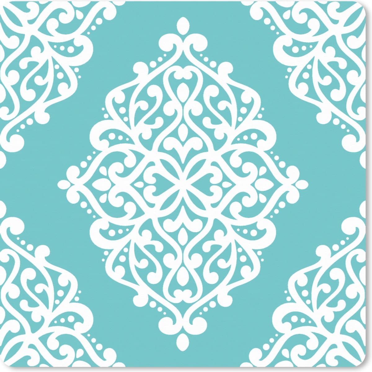 Muismat XXL 80x80 cm - Bureau onderlegger - Bureau mat Bloemen - Wit - Blauw - Vintage - Patronen - Bureaumat - Gaming mousepad xl - Bureaulegger groot - Computer deskmat