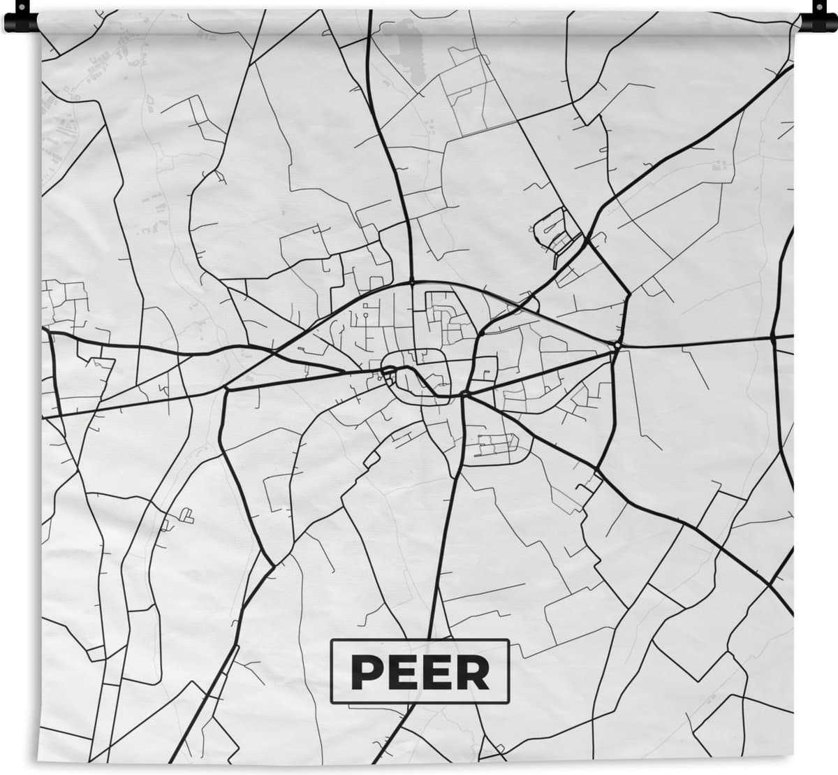 Wandkleed - Wanddoek - Plattegrond – Peer – Zwart Wit – Stadskaart - Kaart - België - 60x60 cm - Wandtapijt