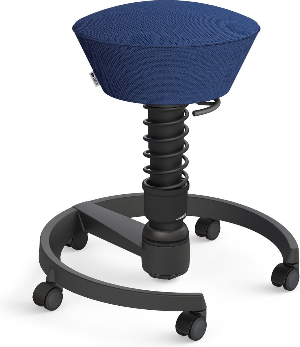 Aeris Swopper - ergonomische bureaukruk - zwart onderstel - blauwe zitting - zachte wielen - mesh - standaard