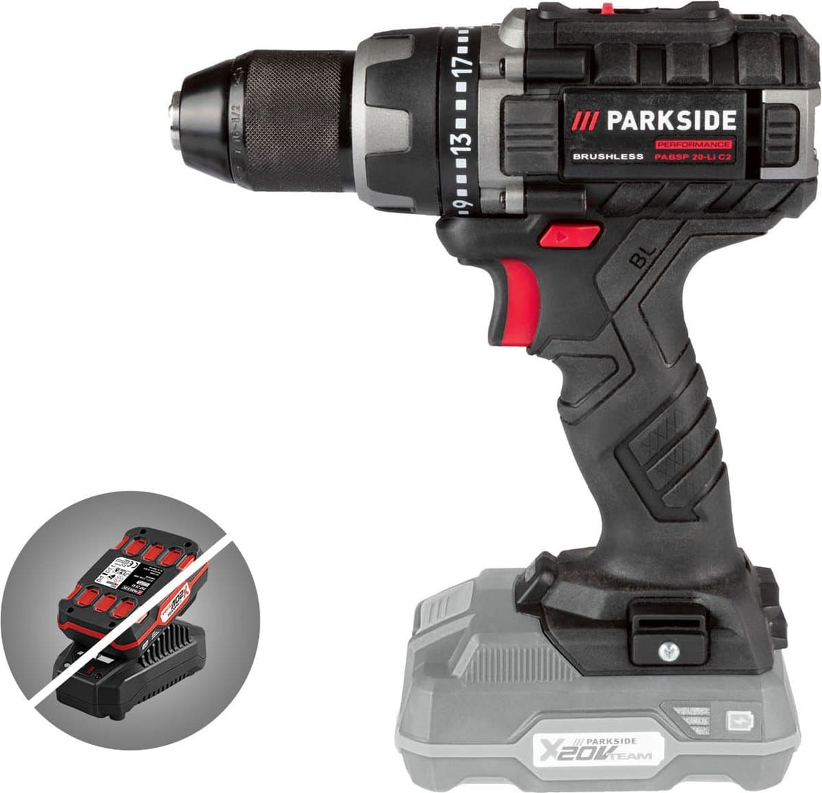Parkside Performance - Accu-schroefboormachine - 20V zonder accu - Door de Consumentenbond 'Goed getest'!  - Draaimoment: 60 Nm - Toerental: max. 2000 min-¹ - De machine is exclusief Parkside 20V accu en snellader