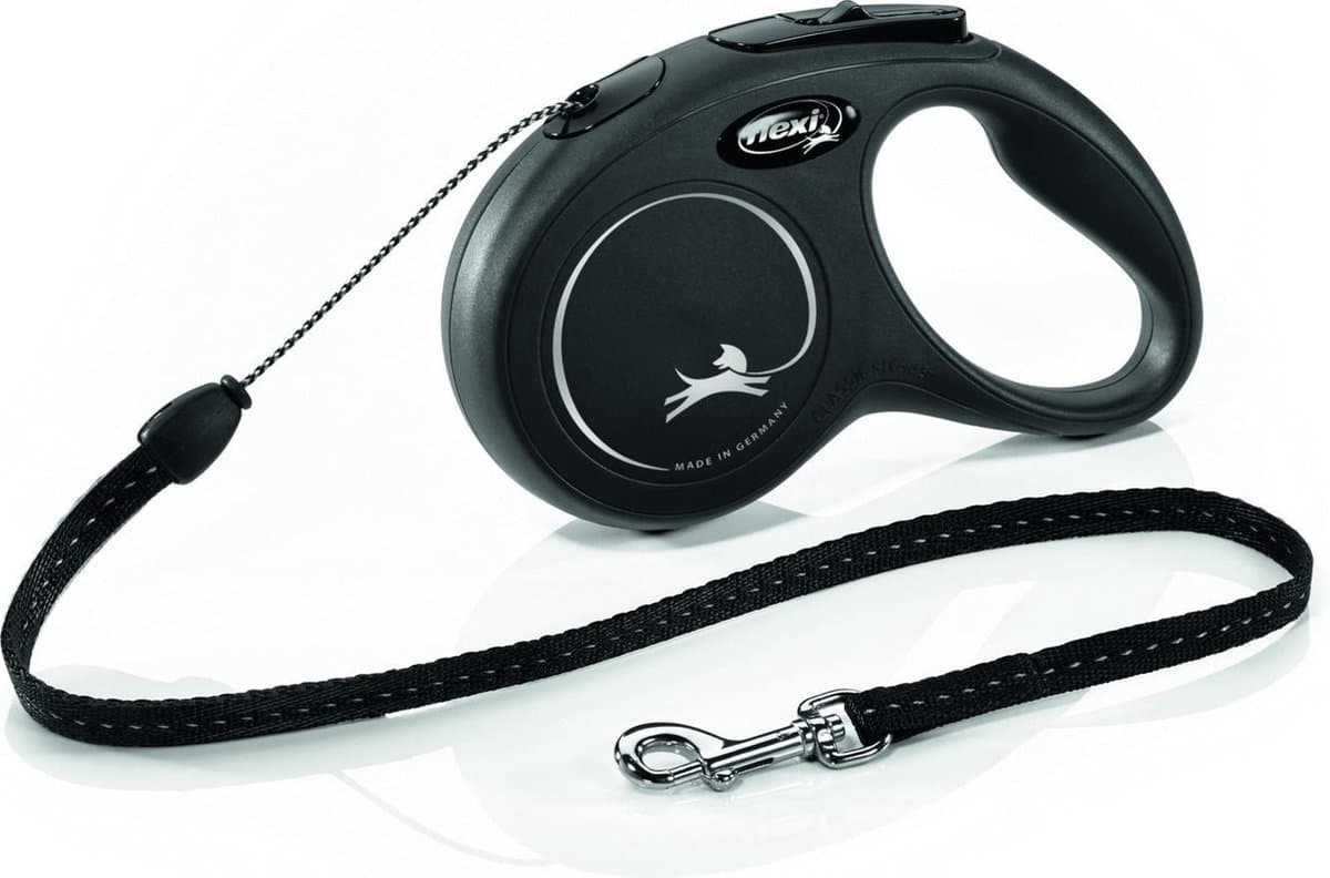 Flexi New Classic Koord - Hondenriem - Zwart - S - 5 meter - <12 kg