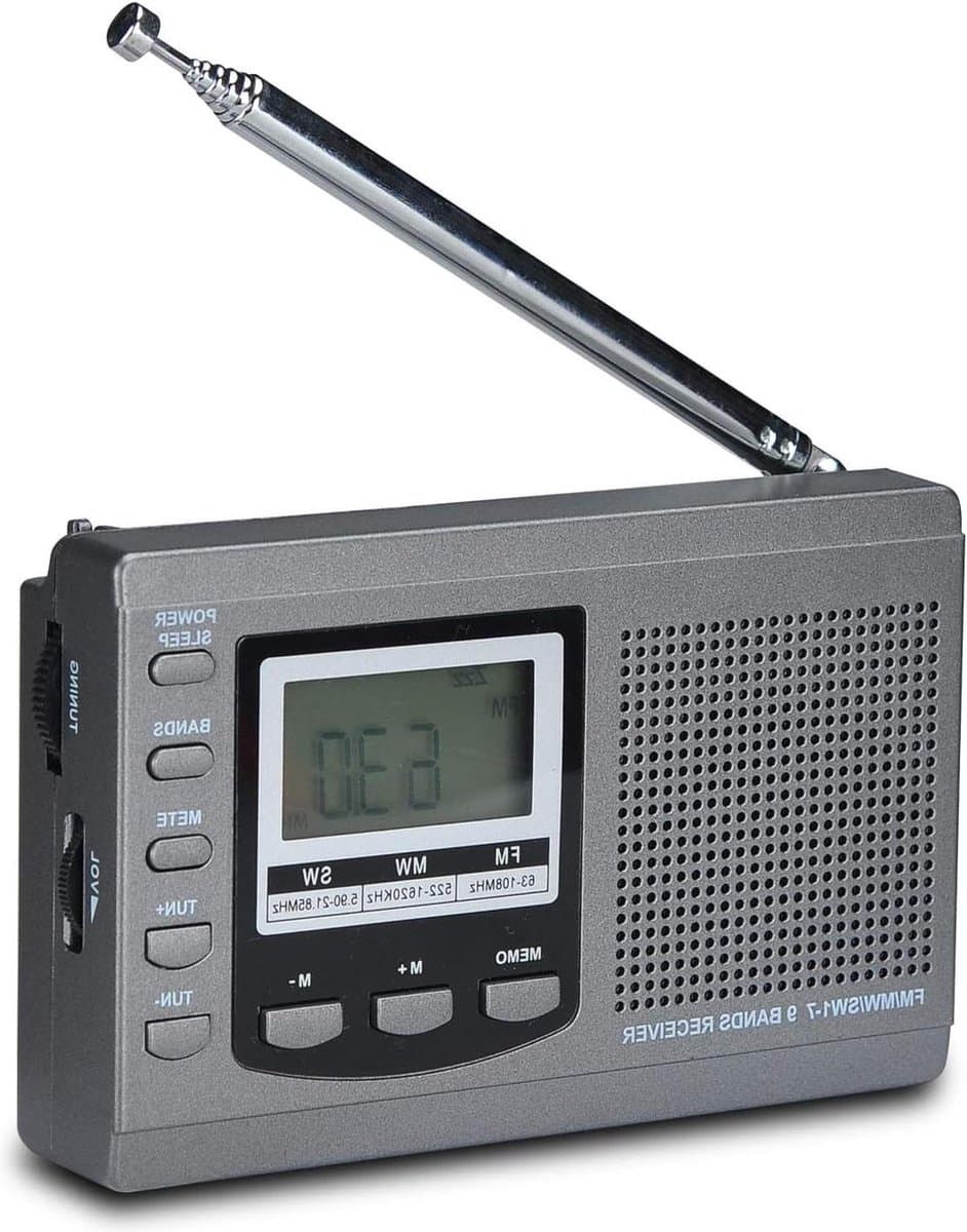 Full Band AM-FM-SW DSP radio stereo luidspreker LCD display wekker slaap timer Pocket Radio digitale demodulatie beste ontvangst met telescopische antenne - grijs - draagbaar radiosysteem