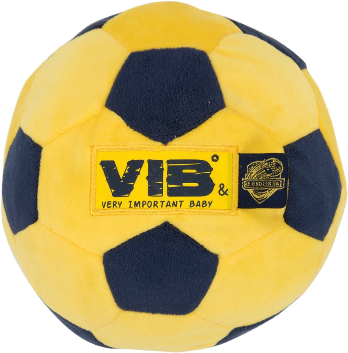 VIB® - My first football + Stichting Elk Kind een bal met belletje geel-navy - 1 stuks - Babykleertjes - Baby cadeau - zwangerschap aankondiging - geboorte cadeau