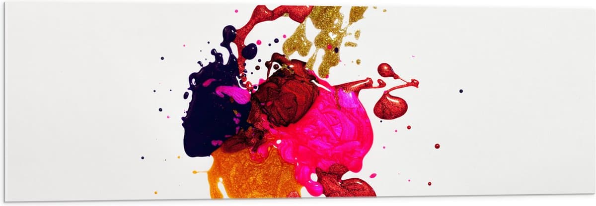Acrylglas - Verfklodders in Verschillende Kleuren op Witte Achtergrond - 120x40 cm Foto op Acrylglas (Wanddecoratie op Acrylaat)