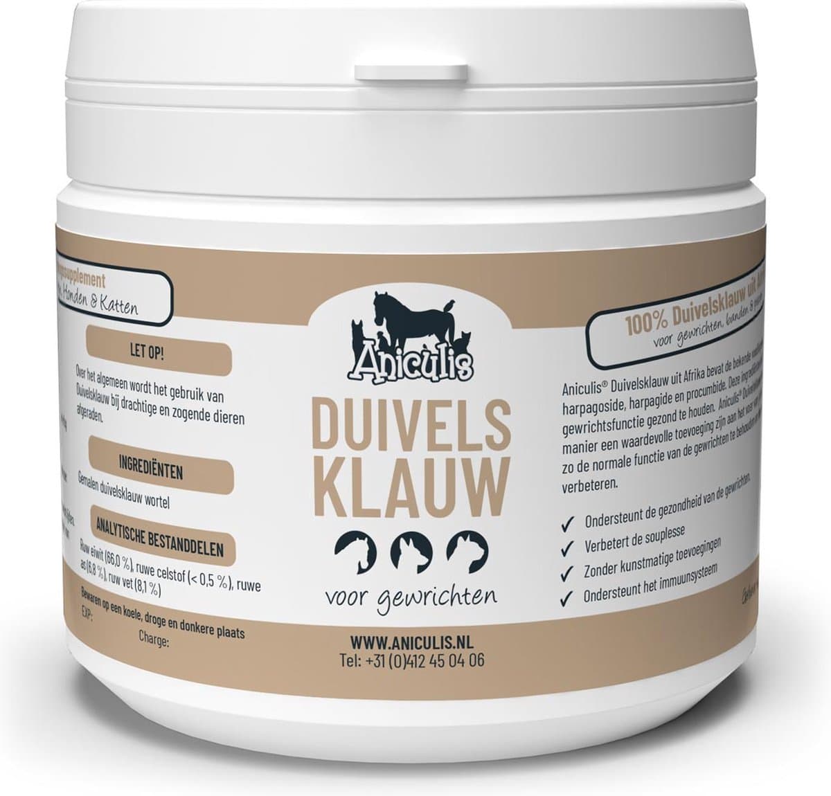 Aniculis Duivelsklauw - Kruidenpoeder voor honden, katten en paarden - Gemalen duivelsklauwwortel uit Zuid-Afrika - 250 g