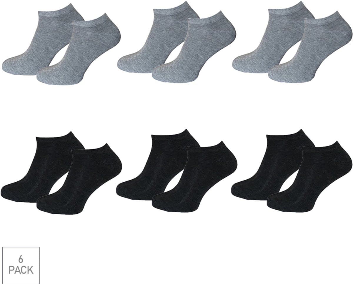 Boru Bamboo - 6-Pack - Sneakersokken met Badstof Zool - Bamboe - Hypoallergeen - Heren / Dames - antraciet - 36-40 - 2309