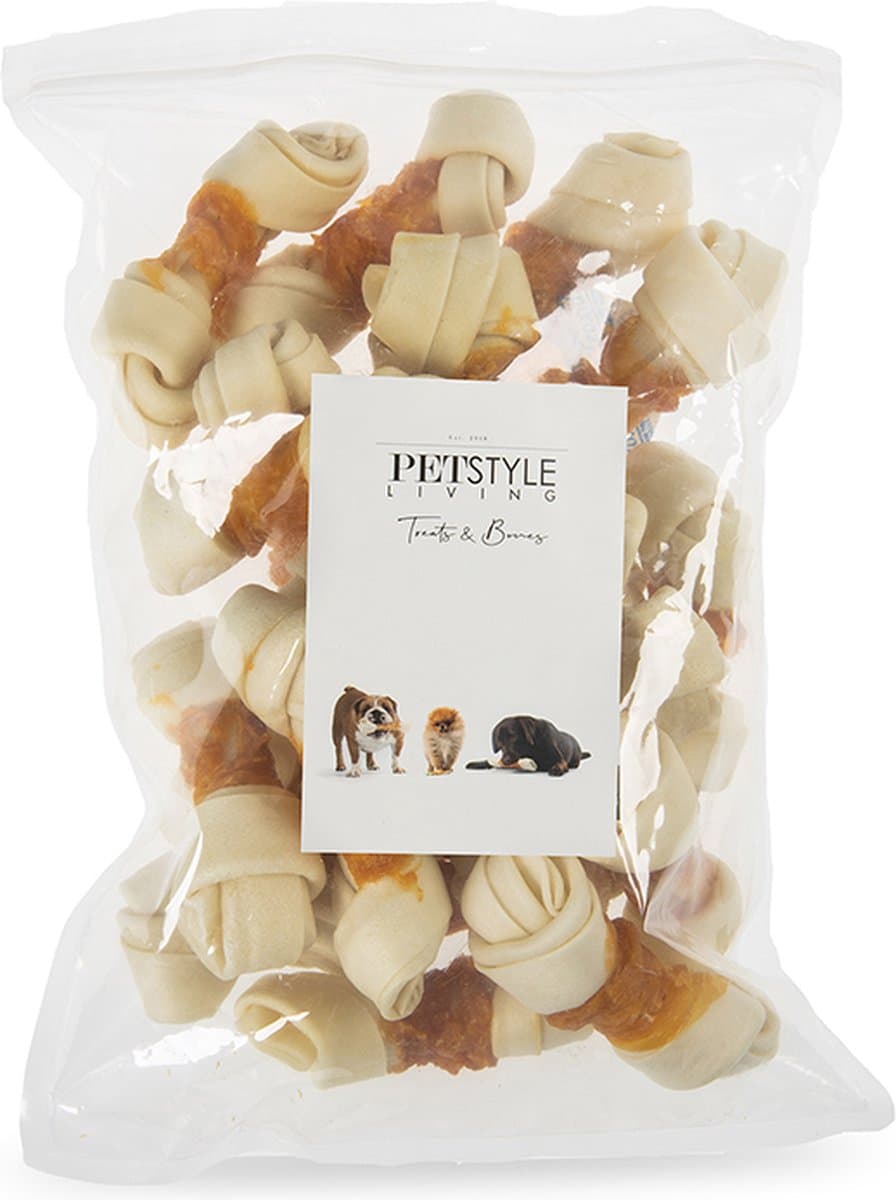 Petstyle Living Geknoopte Botten met Kip - Hondensnacks - 11cm - 20 Stuks - Kauwbotten Hond