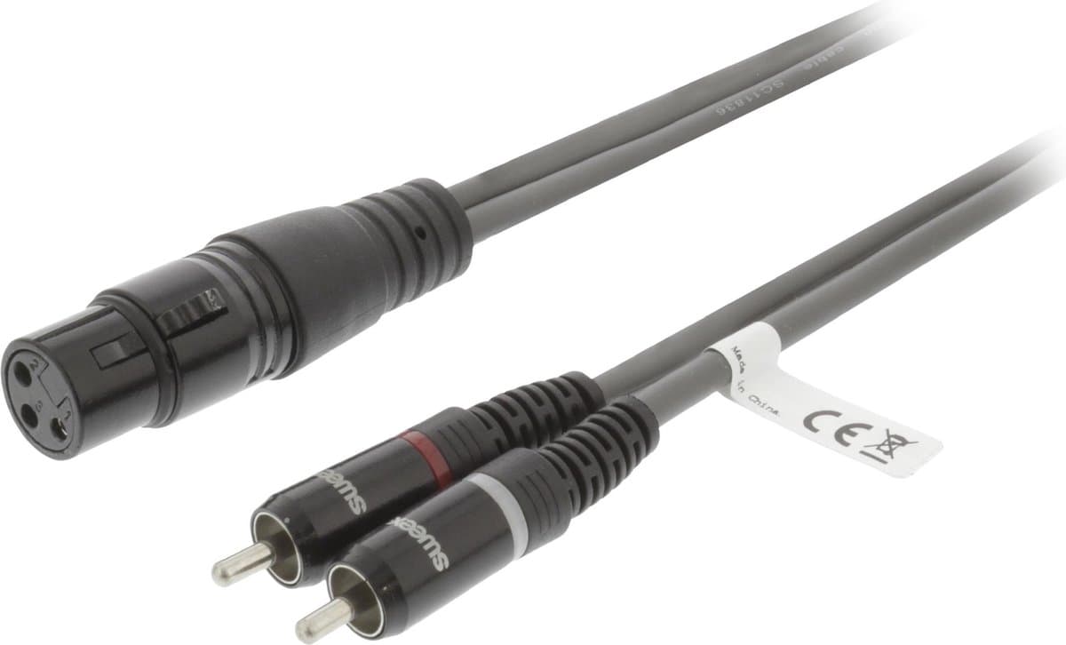 Sweex SWOP15220E30 Xlr Stereokabel Xlr 3-pins Female - 2x Rca Male 3.0 M Donkergrijs