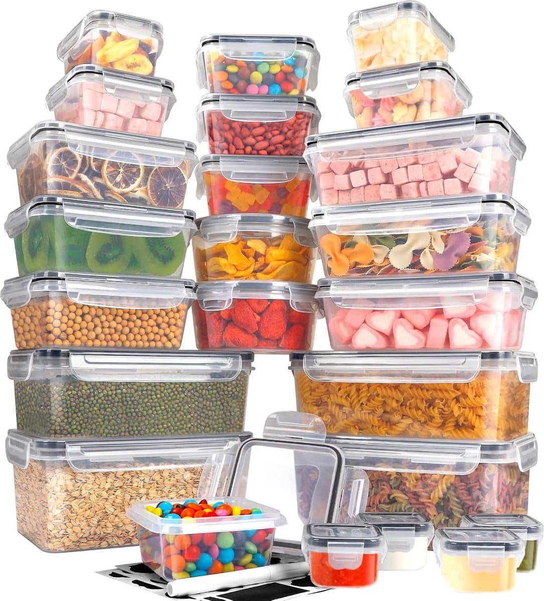 48 stuks luchtdichte vershouddozen met deksel van kunststof - herbruikbare voedselcontainer voor keuken en magnetron diepvriesdozen
