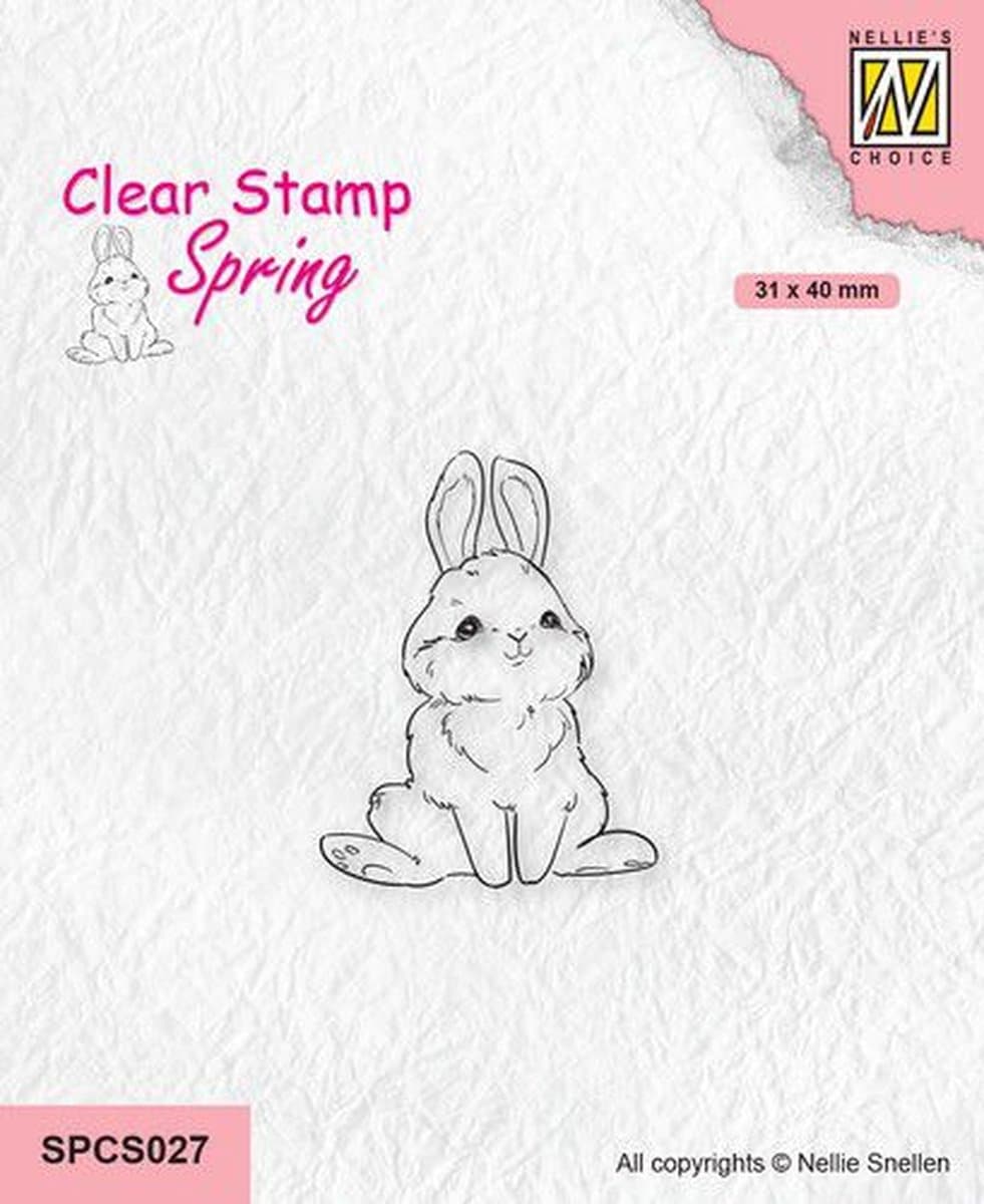 SPCS027 Nellie Snellen clearstamp Spring - Cute Rabbit 2 - konijntje stempel pasen - konijn haas zittend - haasje lente